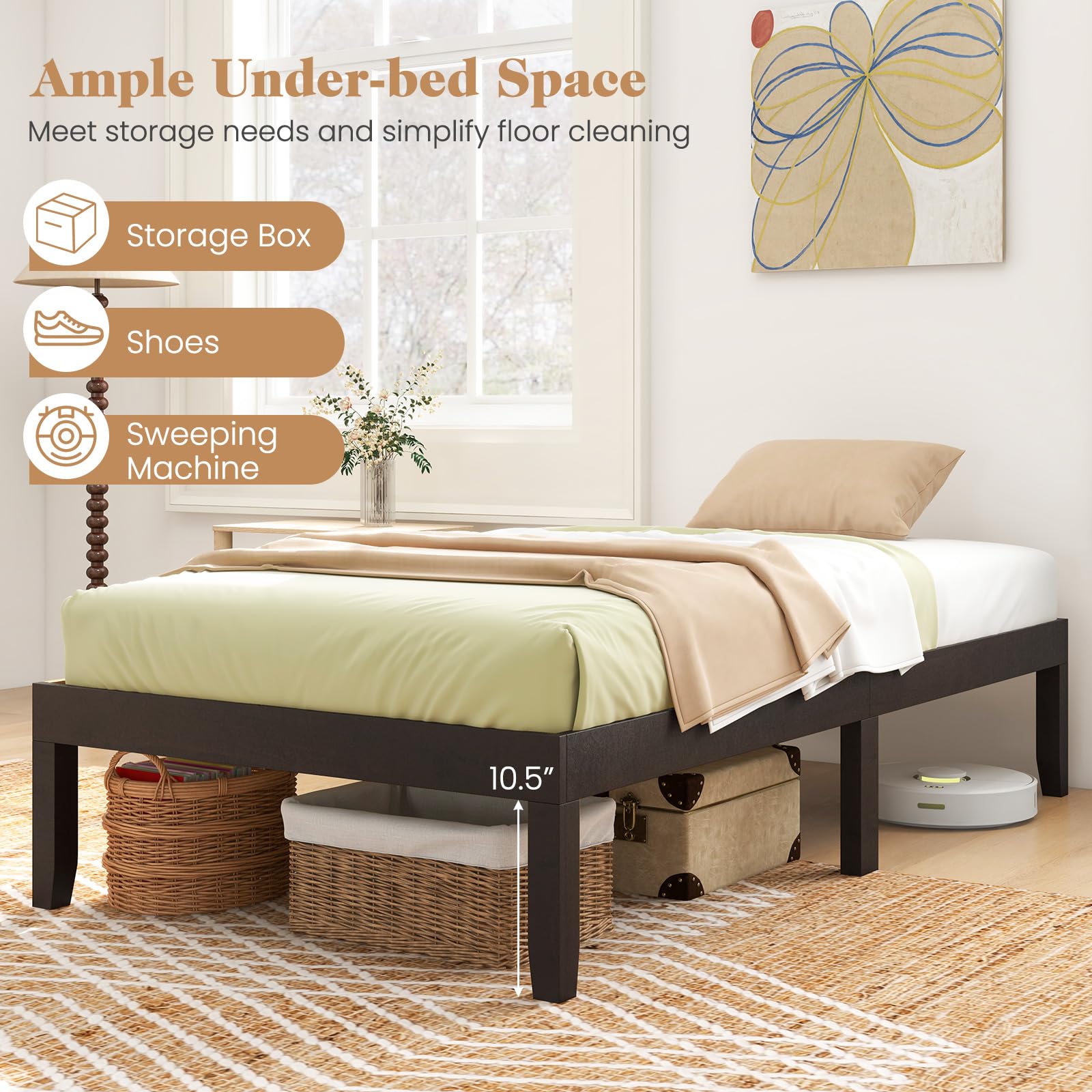 Giantex 14 Inch Twin Wood Platform Bed Frame, Minimalist Twin Bed Frame with Wooden Slats Support & Rubber Wood Legs