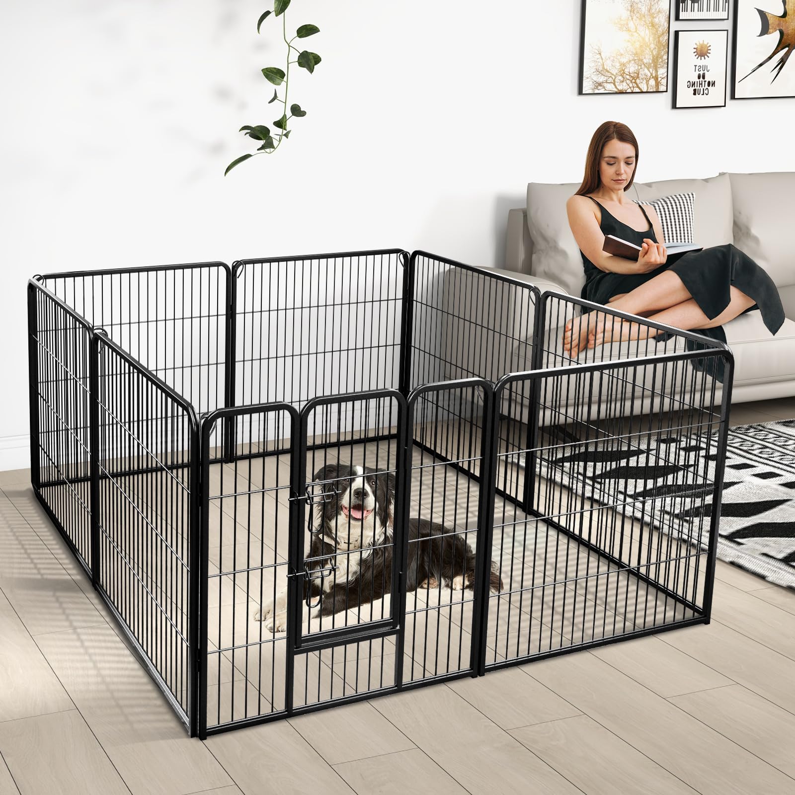 Giantex Dog Playpen Outdoor 32" H - 8/16 Panels Metal Pet Fence for Medium Dogs, Heavy Duty Dog Pen Exercise Fence with Door