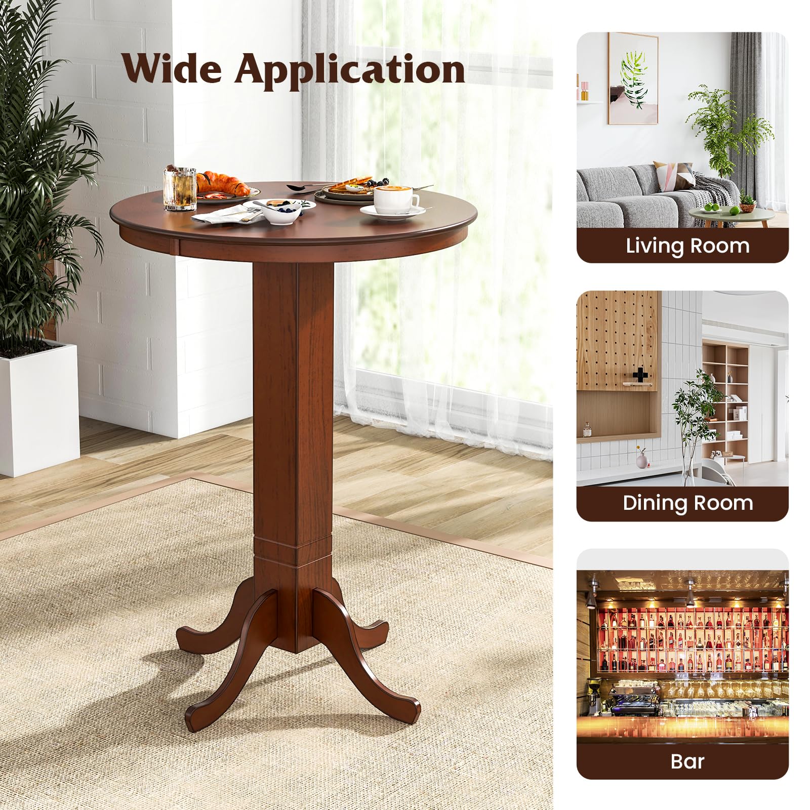 Giantex 30” Round Bar Table, Dining Table with Rubber Wood Frame