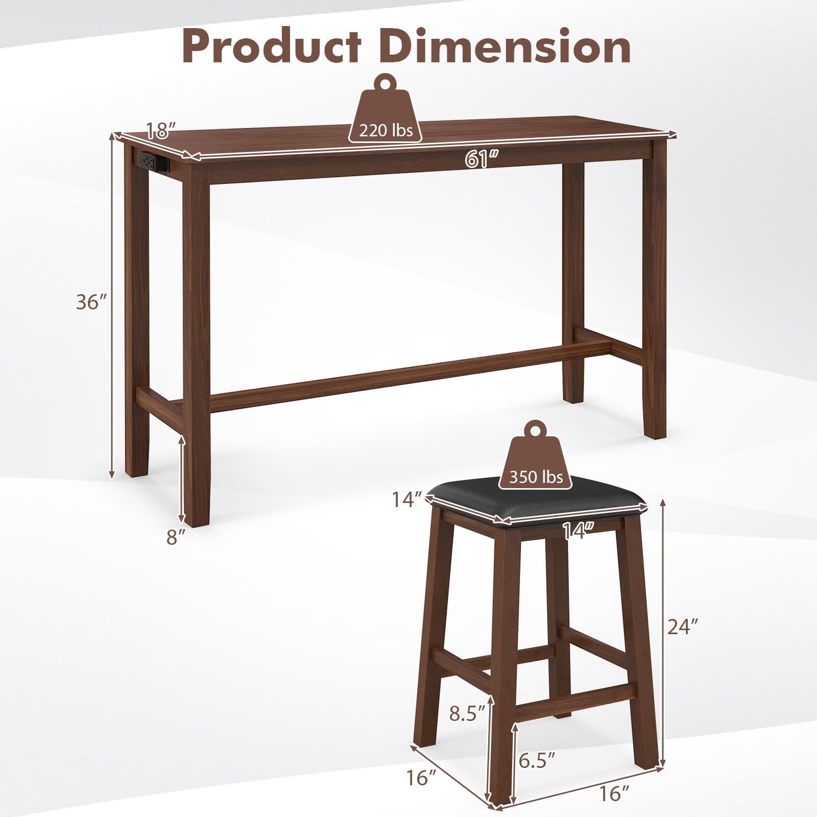 Giantex Dining Table Set, Kitchen Table Set, 4-Piece Counter Height Dining Set with 3 Upholstered Stools