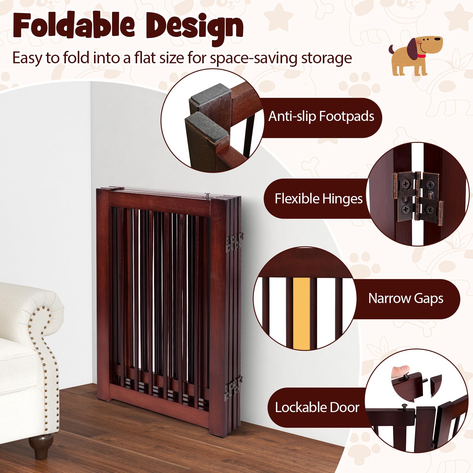 30" Configurable Folding 4 Panel Wood Fence