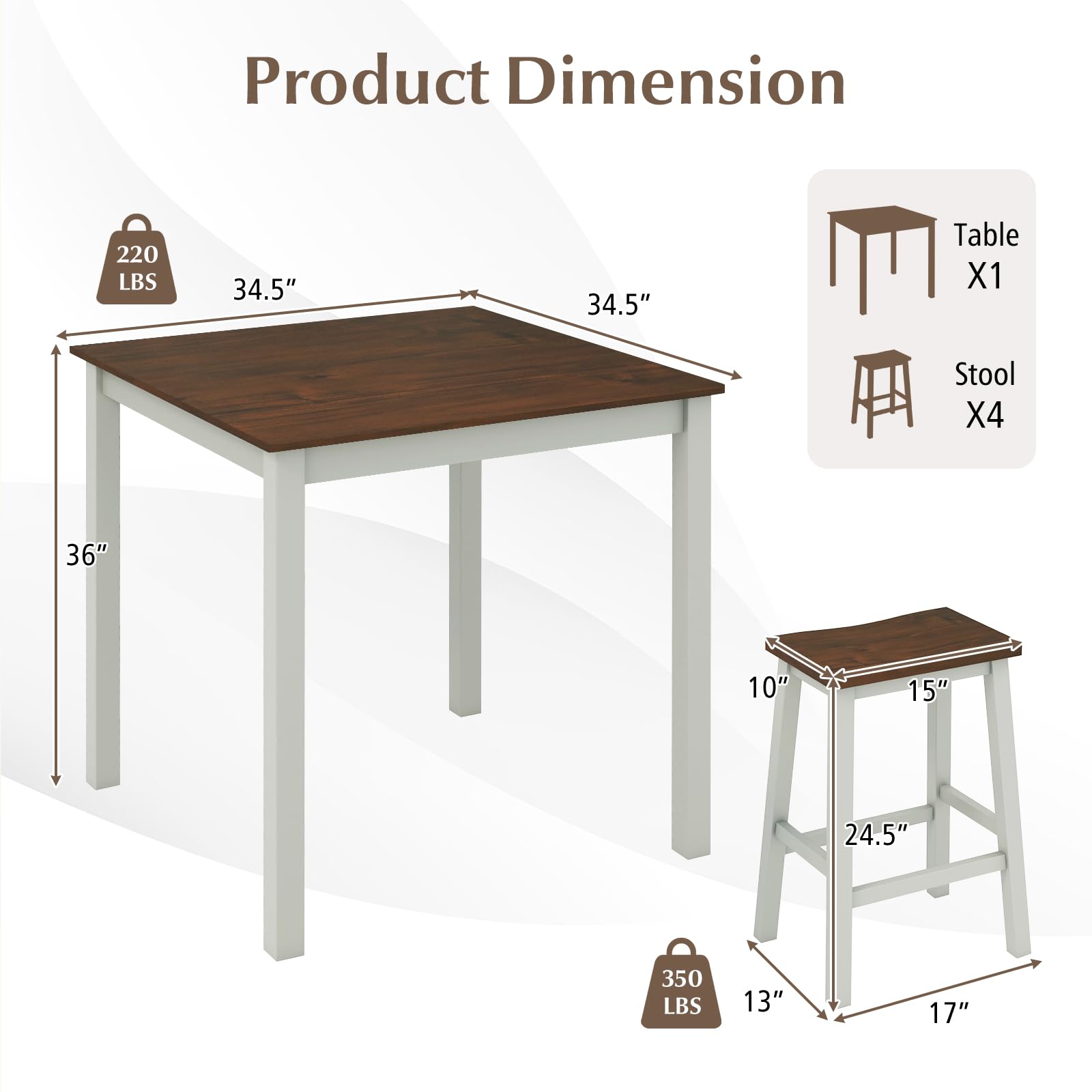 Giantex Dining Table Set for 4, Kitchen Table Set, 5-Piece Counter Height Dining Table Set with 4 Saddle Stools