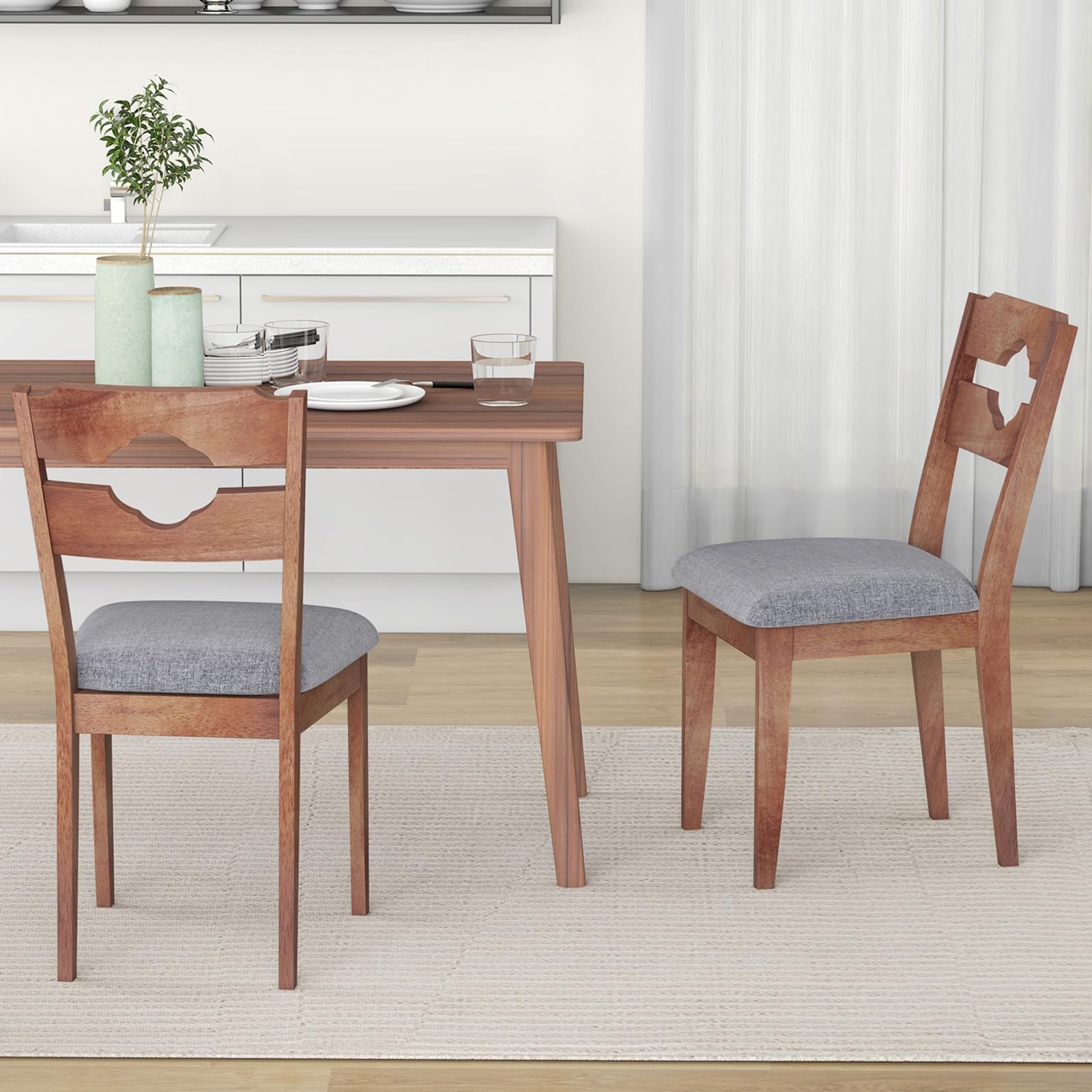 Giantex Wooden Dining Chairs Set of 2/4, Rubber Wood Dinner Chair w/Hollowed Backrest & Padded Seat