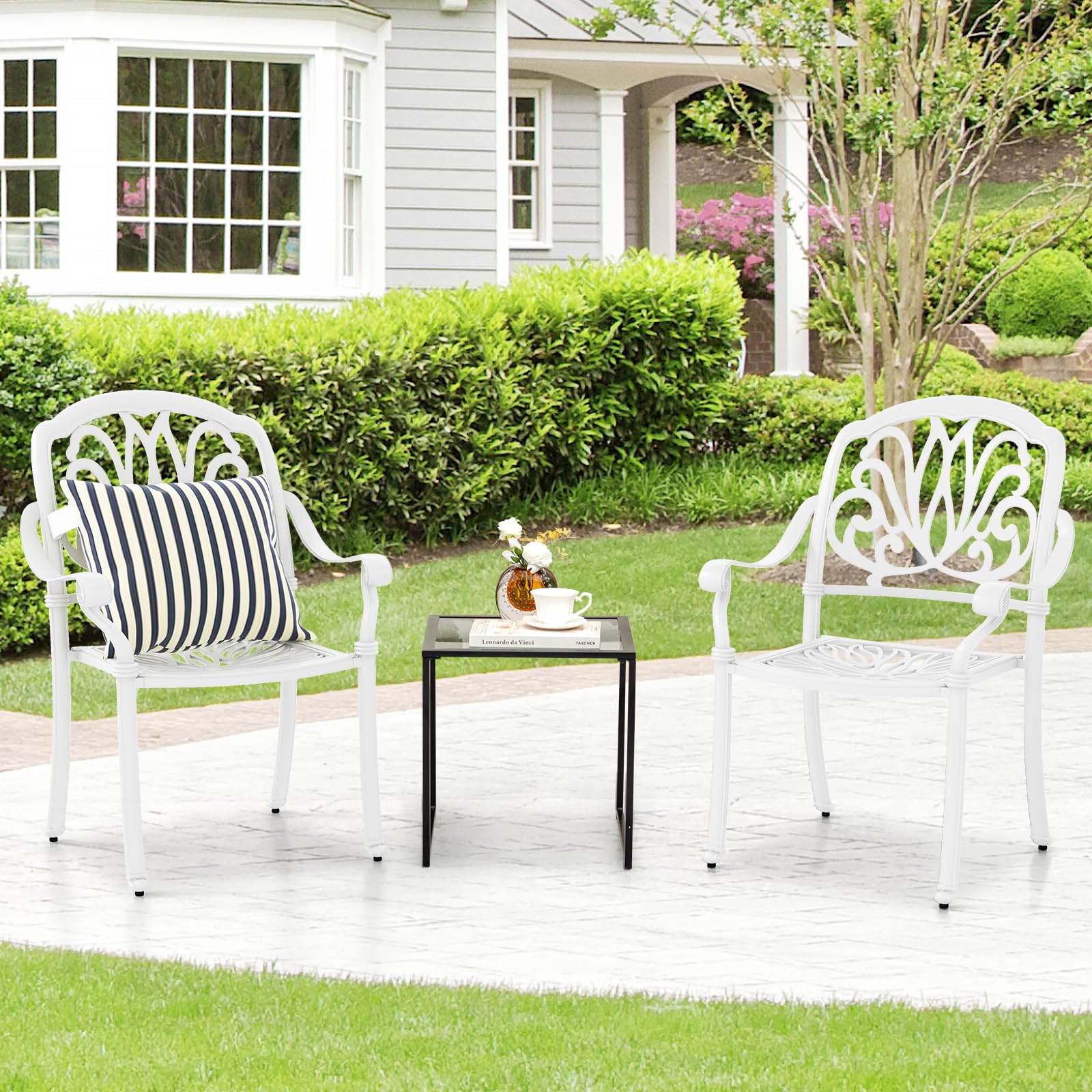 Giantex Patio Chairs, Stackable Cast Aluminum Outdoor Chairs for Lawn Porch Garden Yard