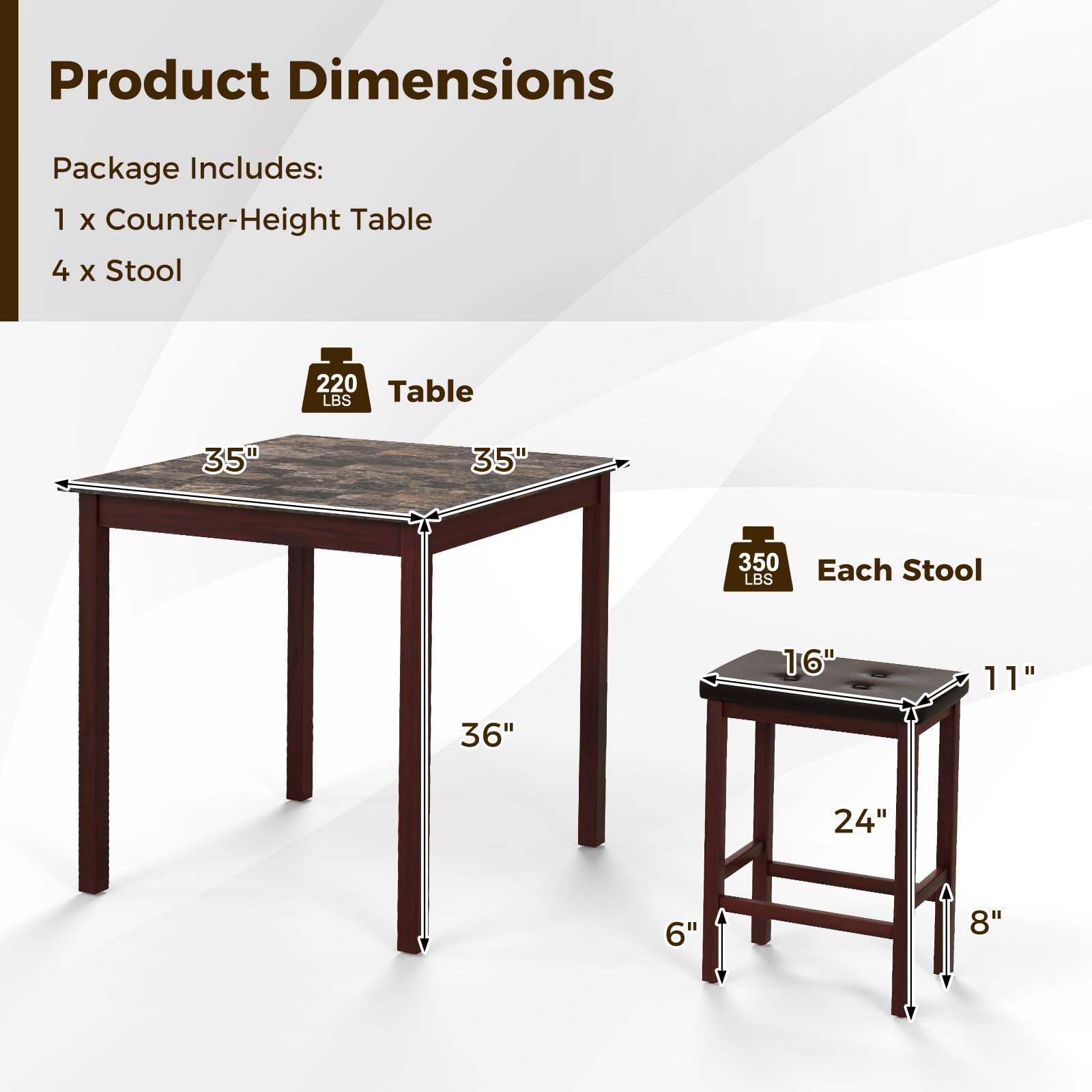 Giantex Dining Table Set for 4, Kitchen Table Chairs Set of 4, Counter Height Dining Table Set with 4 Bar Stools