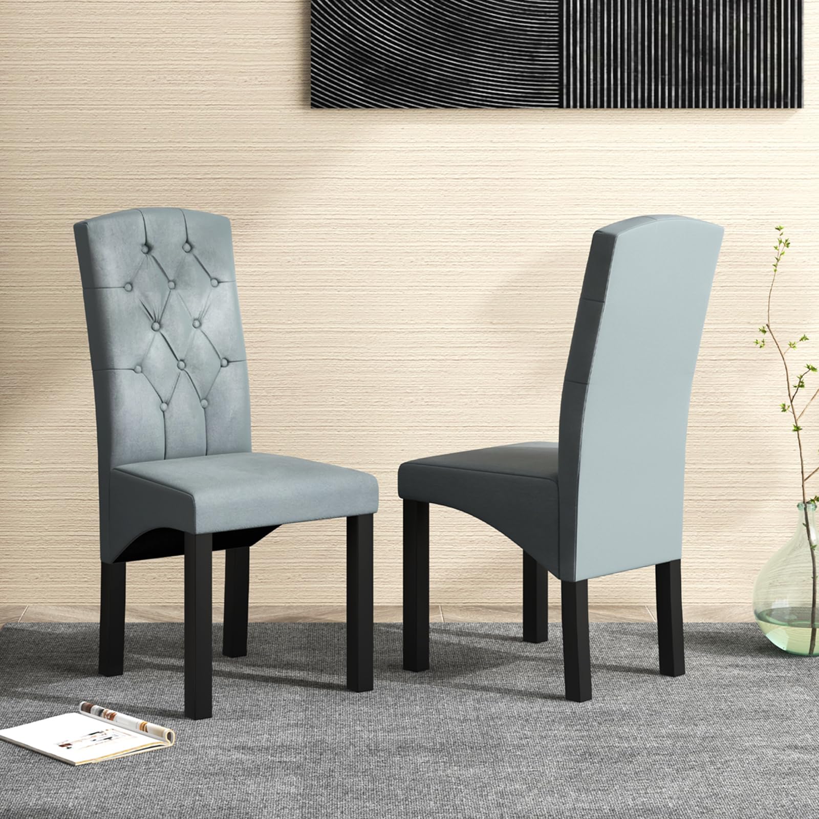 Giantex Modern Dining Chairs, Tufted Fabric Dining Room Chairs w/High Backrest, High-density Sponge Cushion