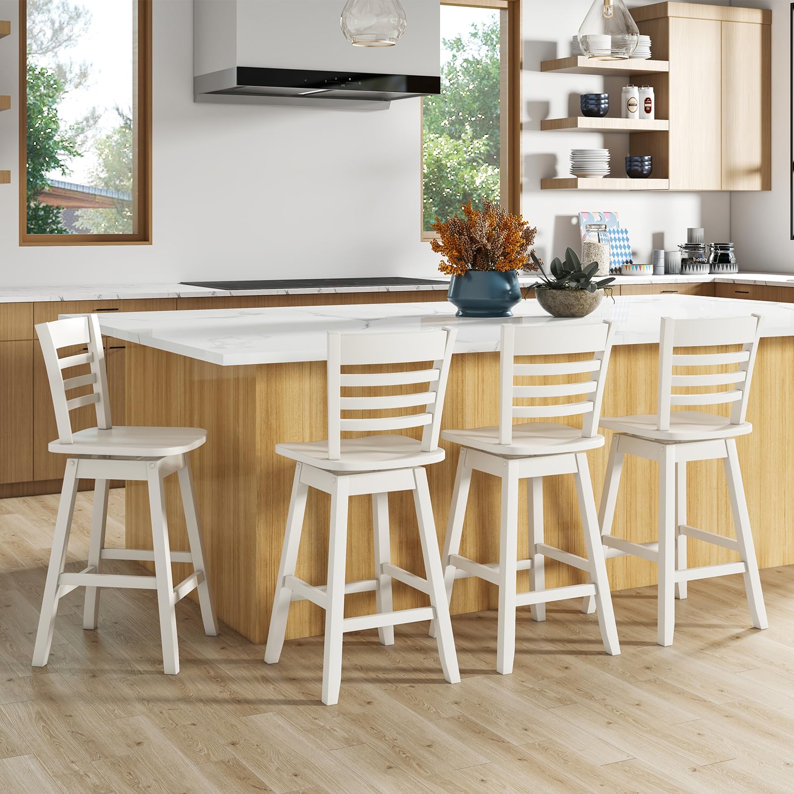 Giantex Wood Bar Stools, Swivel Counter Height Bar Stools with Slatted Hollow Back & Ergonomic Contoured Seat