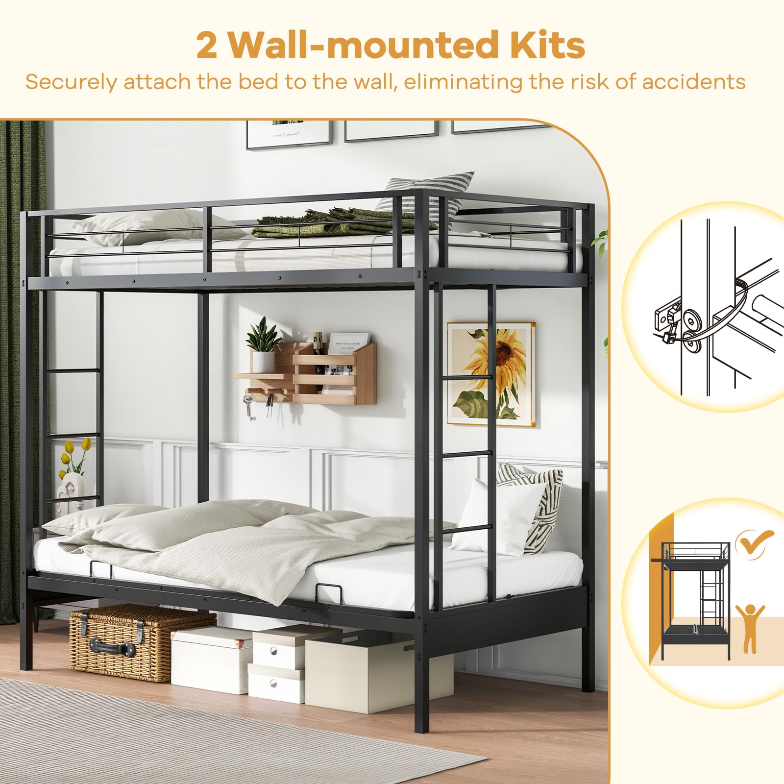 Giantex Twin Over Futon Bunk Bed, Metal Bunk Bed with Futon