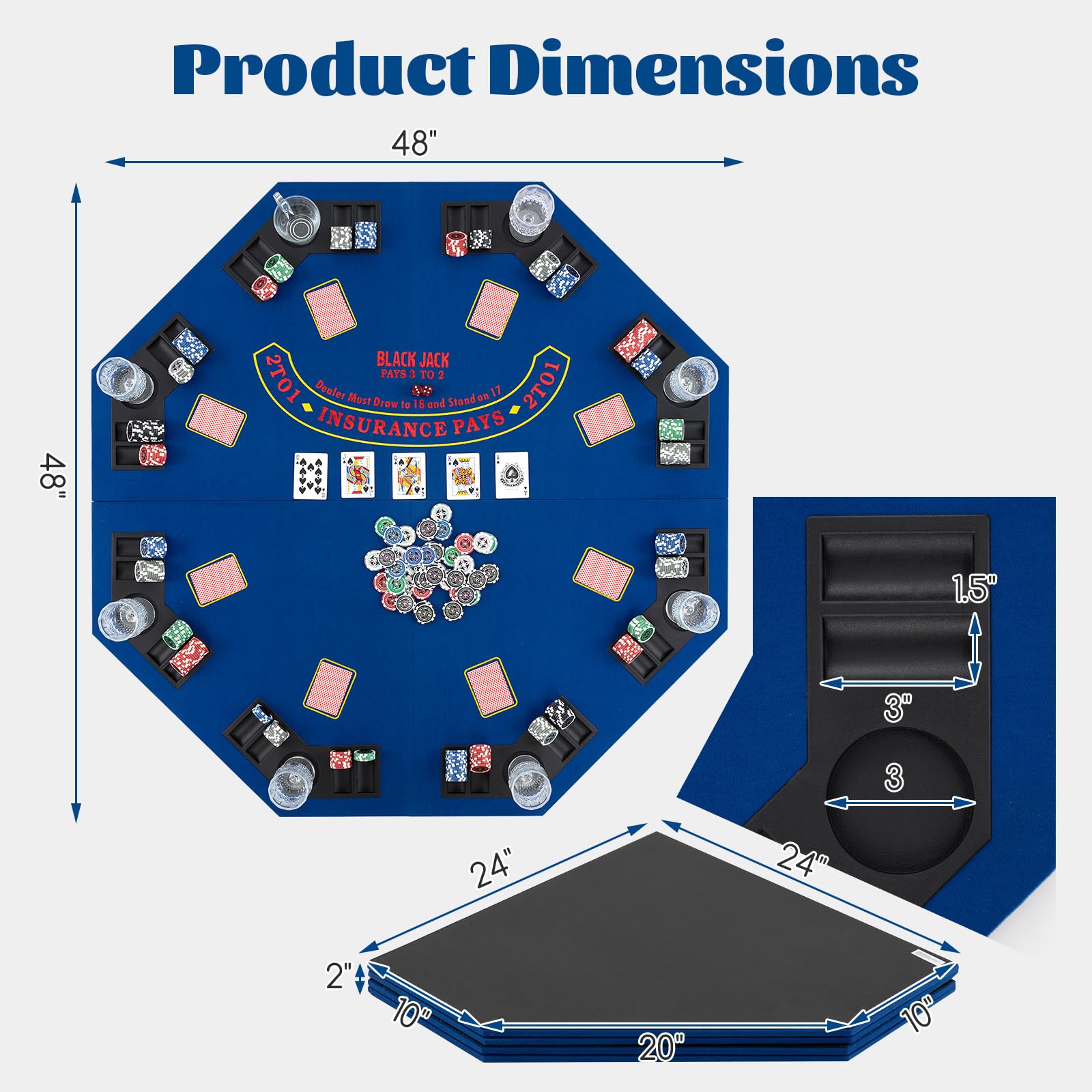 Giantex 48" Poker Table Top - 8 Player Foldable Texas Holdem Poker Table Topper w/Carrying Bag