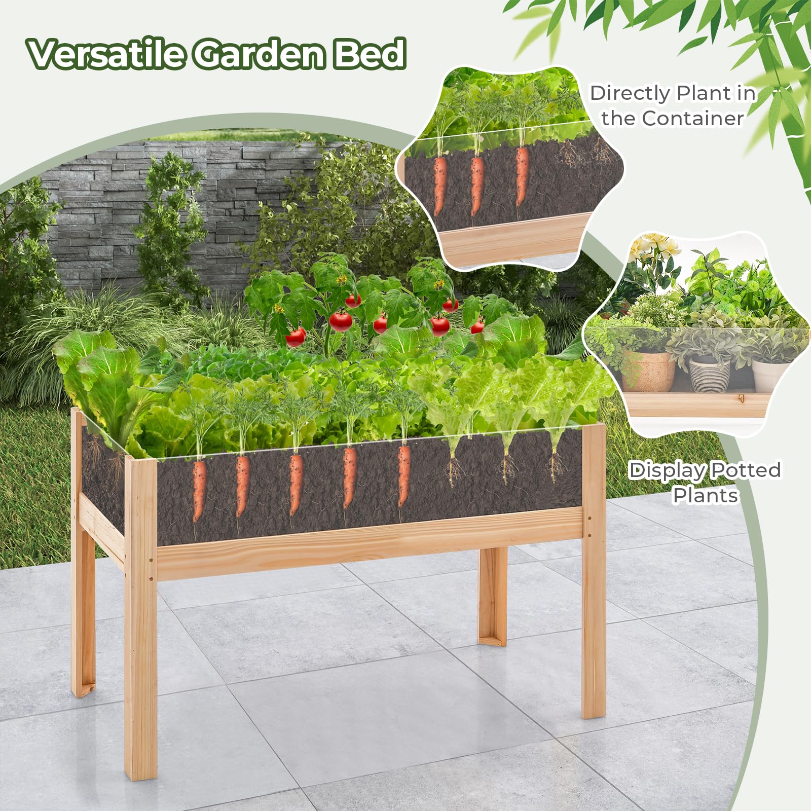 Standing Raised Beds for Fruits Vegetables Flowers Herbs, 47”x23”x31”