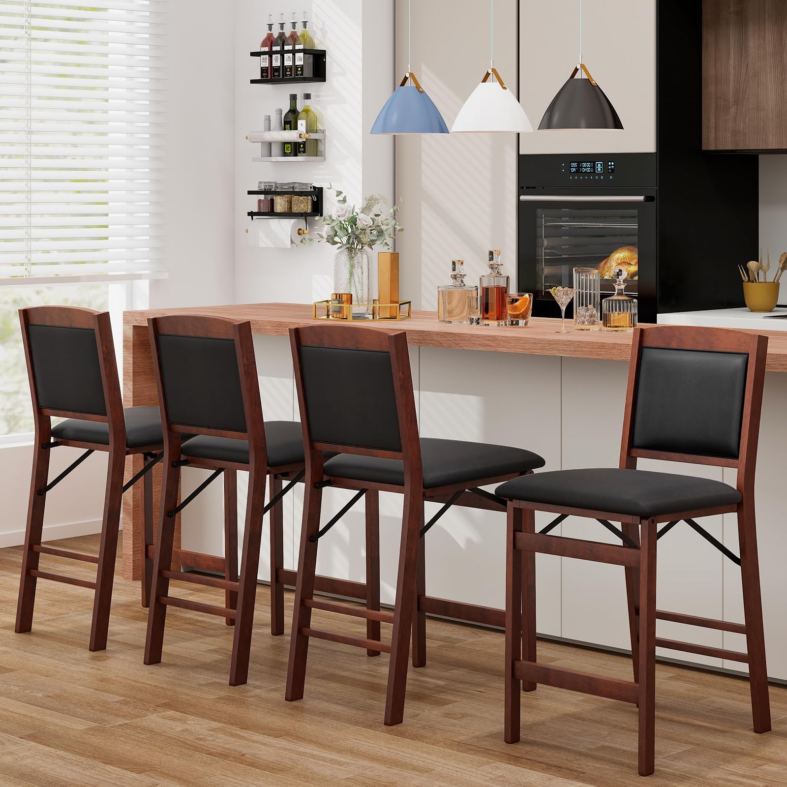 Giantex Folding Counter Height Bar Stools Set of 2/4, 24.5" Farmhouse Barstools w/Padded Back & Seat