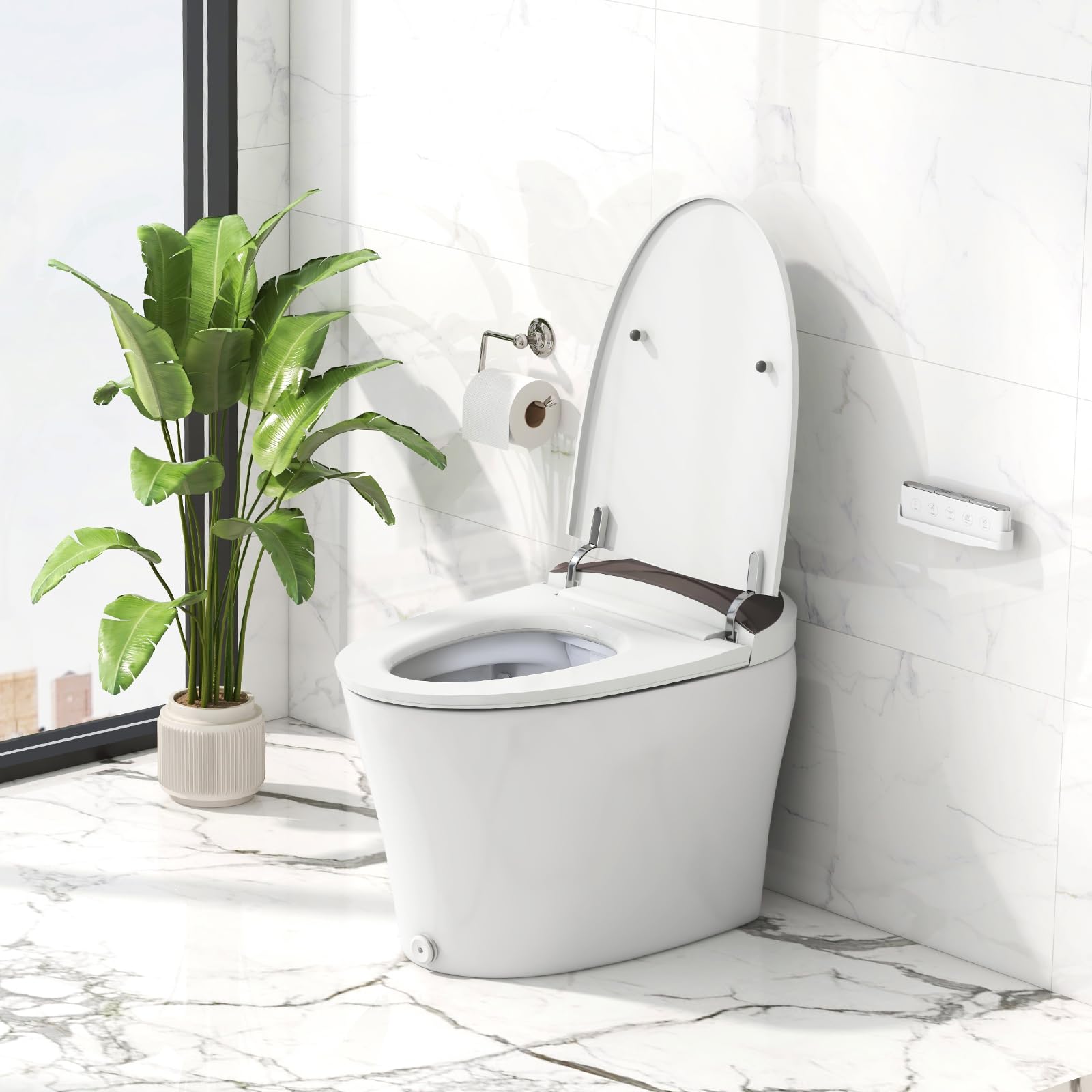 Giantex Smart Toilet, Elongated Bidet Toilet with Adjustable Heated Seat, Dryer, Night Light, Auto Open/Close, Foot Sensor