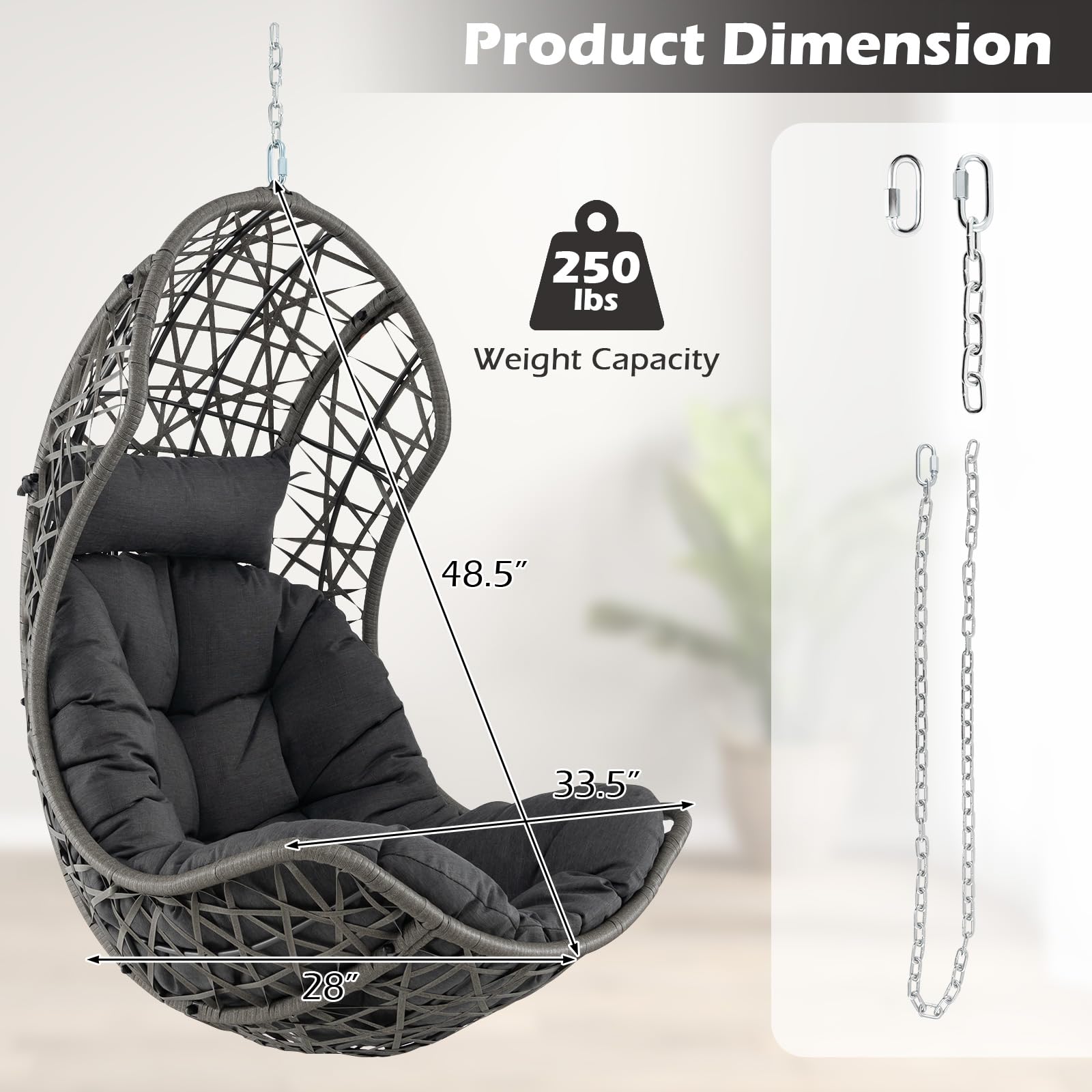 Giantex Swing Egg Chair Outdoor - PE Rattan Hammock Chair with Soft Pillow, Cushion, Metal Frame, Hanging Accessories