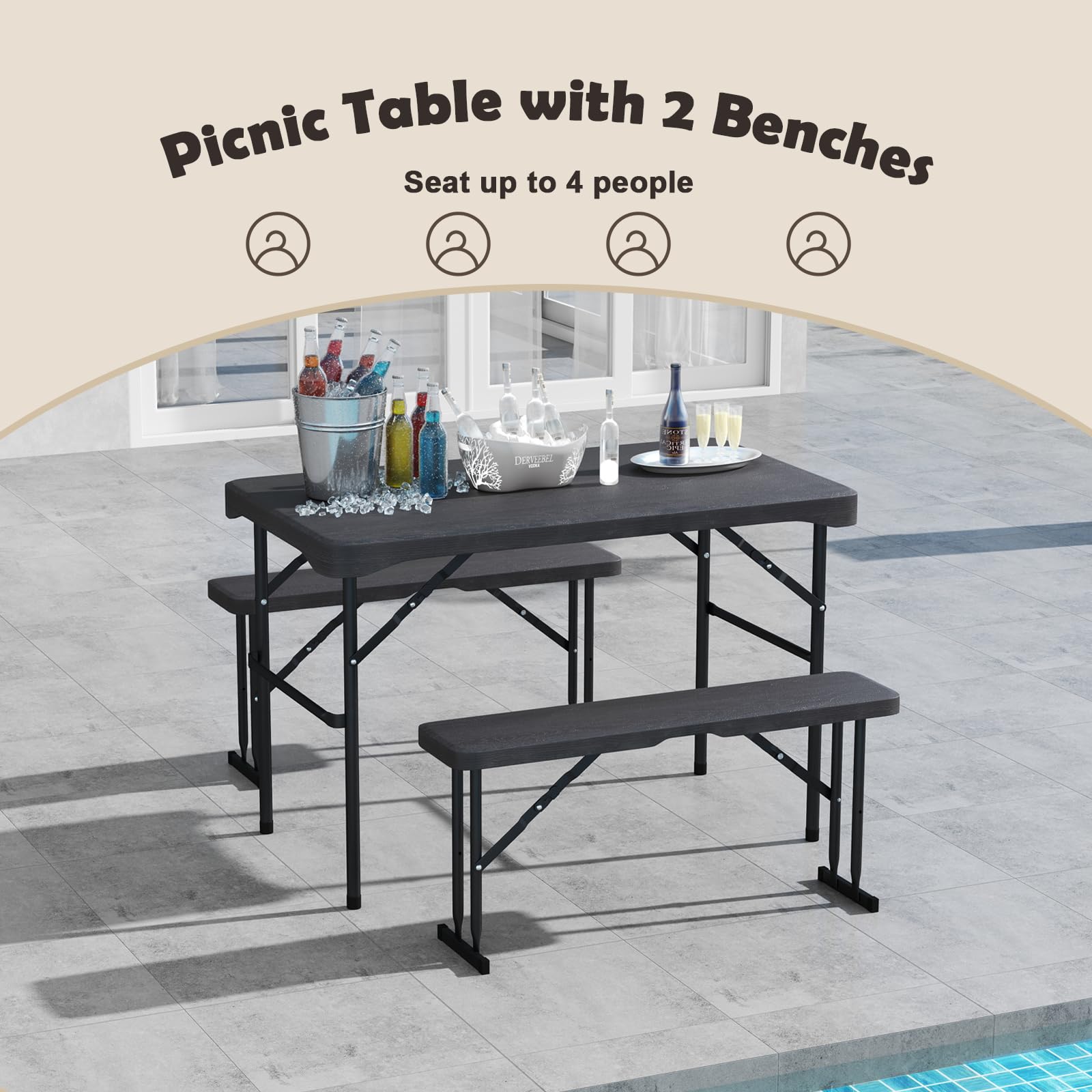 Giantex Folding Picnic Table Bench Set, Rectangular Patio Dining Table Set for 4, with HDPE Tabletop