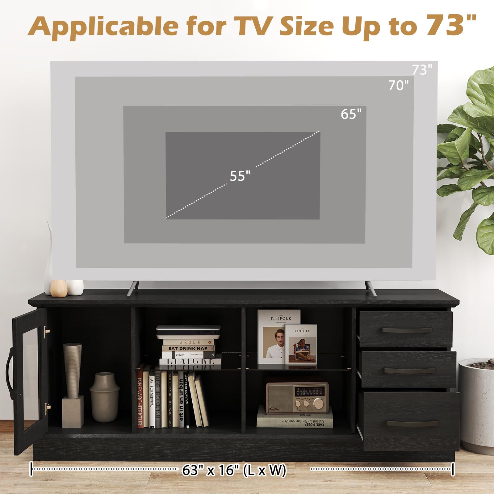 Giantex TV Stand for TVs up to 73”, Entertainment Center w/Cable Management Holes, Drawers