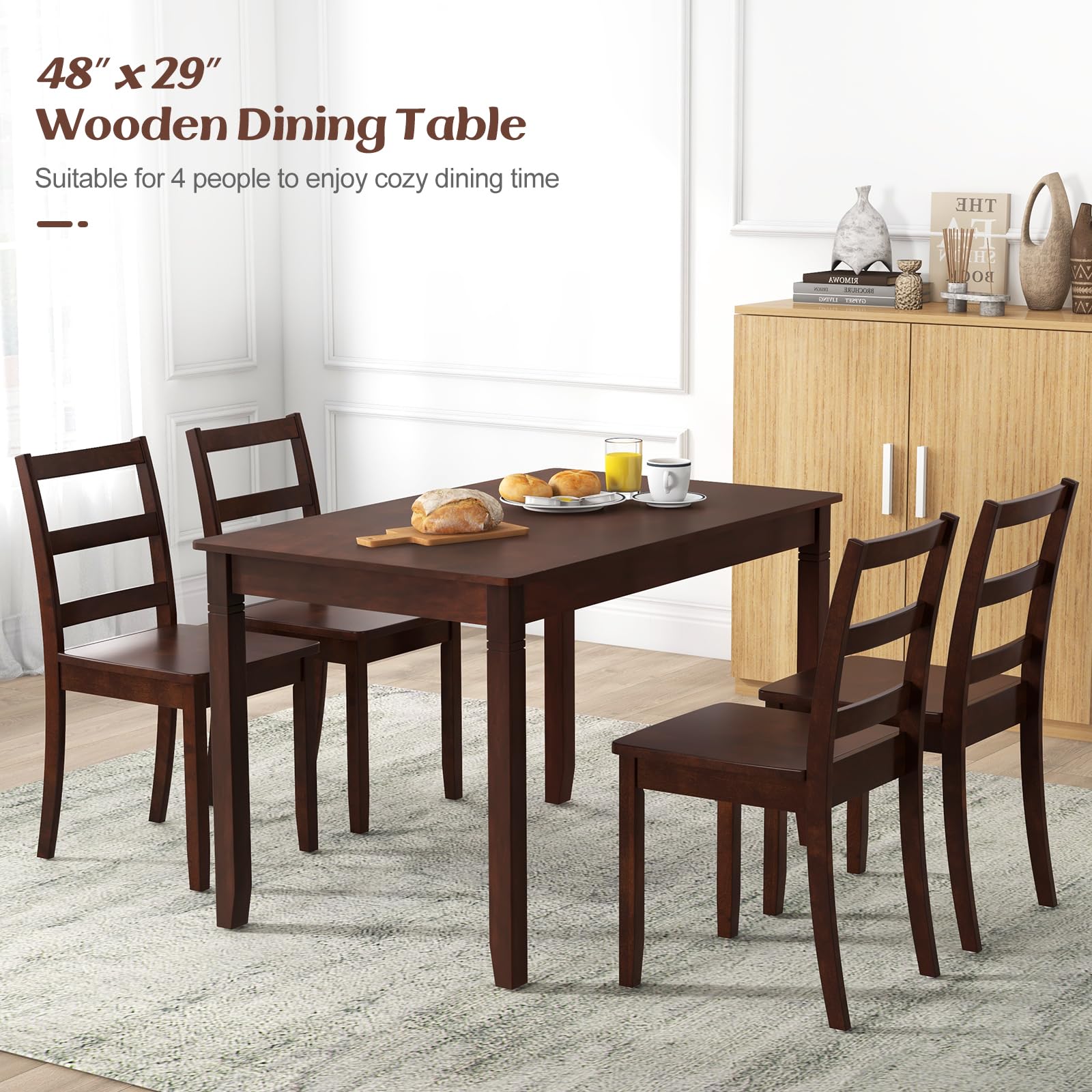 Giantex Dining Table for 4 People, 48” x 29” Kitchen Table with Wood Legs, Rectangular Dinner Table for Small Space