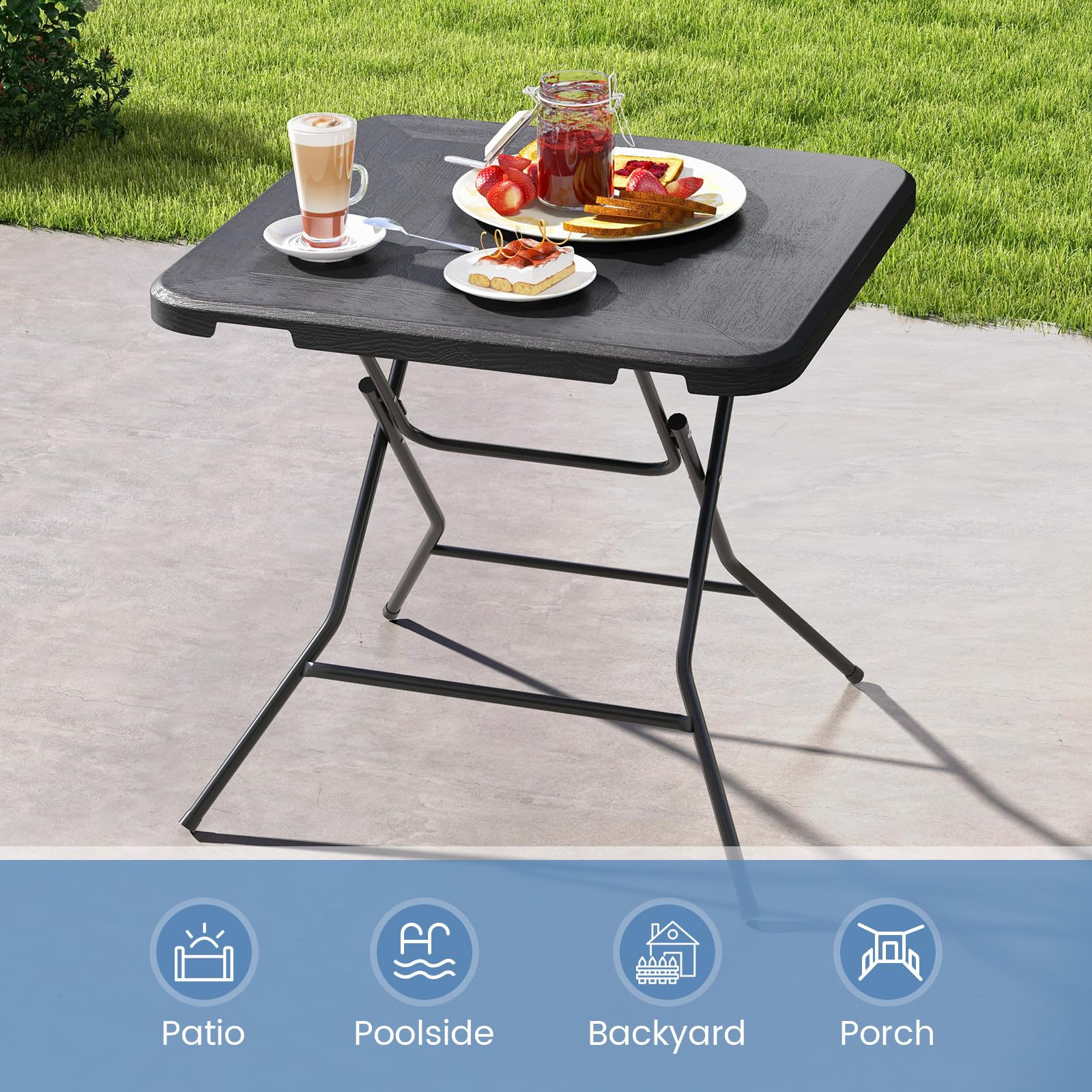 Giantex 2.6 FT Folding Picnic Table, Square Patio Dining Table for 4 Persons, with HDPE Tabletop