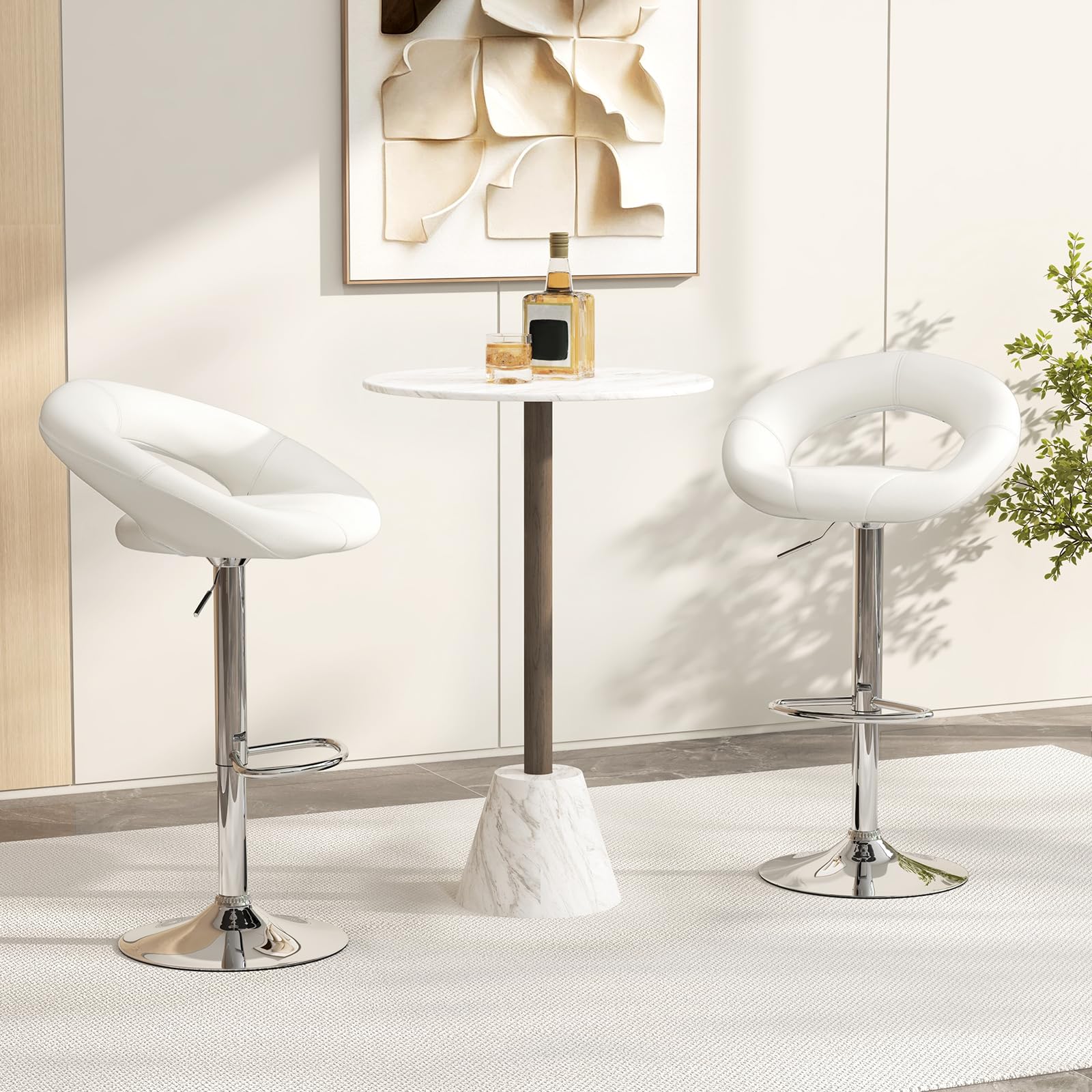 Giantex Adjustable Swivel Bar Stools, Modern PU Leather Counter Height Bar Chairs w/Hollowed Back