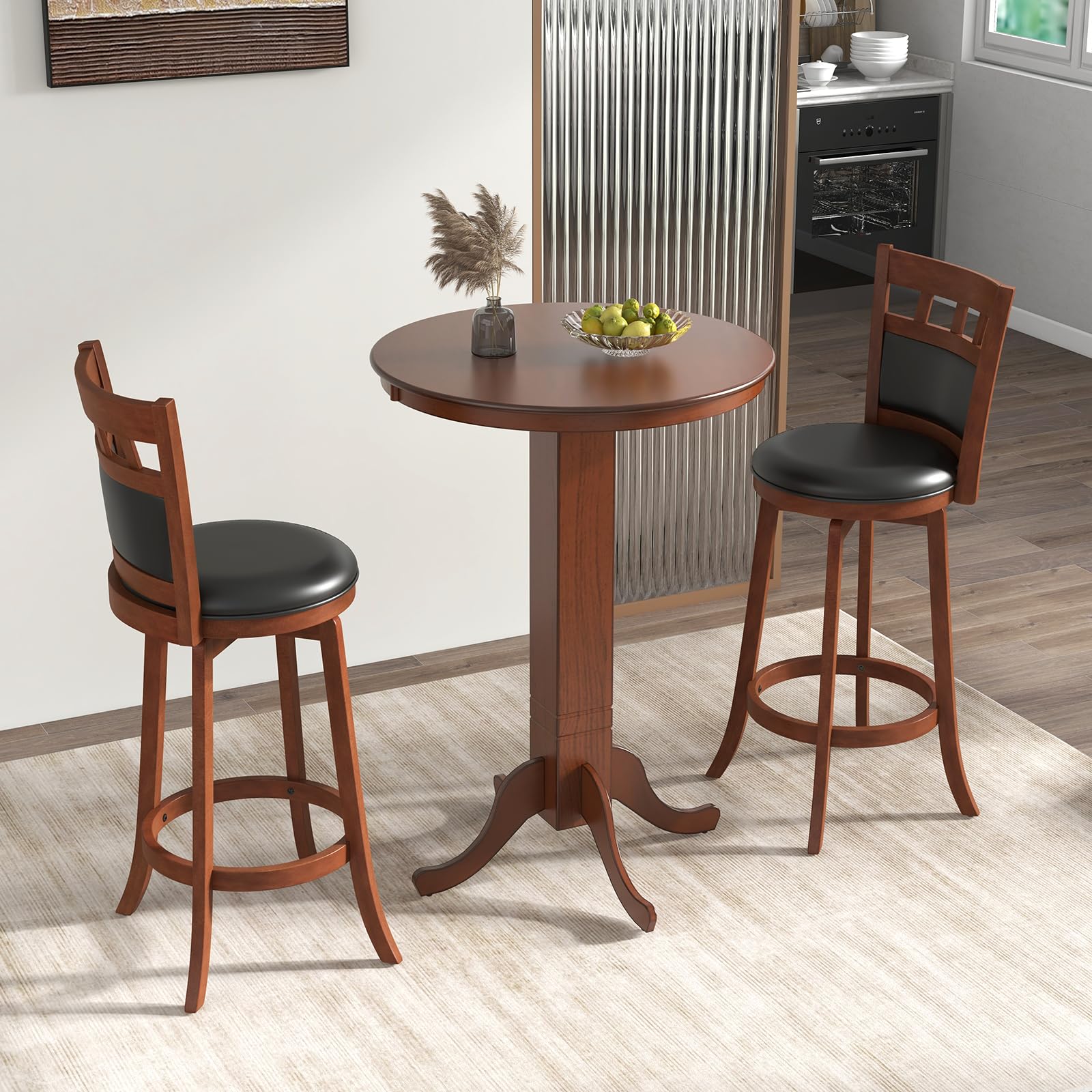 Giantex 3-Piece Bar Table and Chairs Set, Dining Table Set with 2 Swiveling Bar Stools