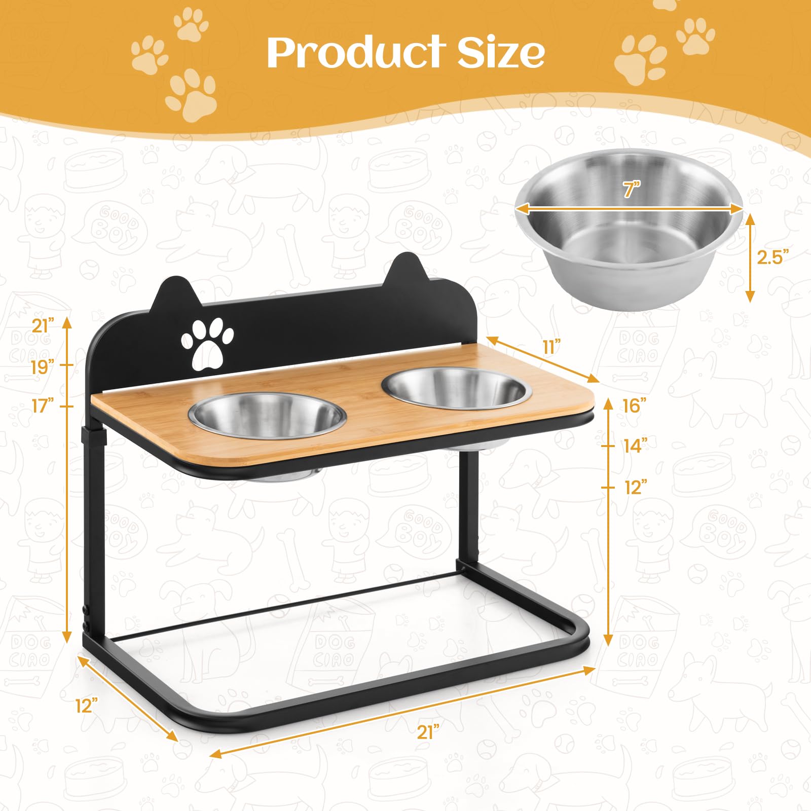 Giantex Elevated Dog Bowls Stand, 5 Adjustable Heights, 2 Stainless Steel  Bowls, Non-Slip Metal Frame, Raised Pets Cats Feeding Station, Tall Dog  Food