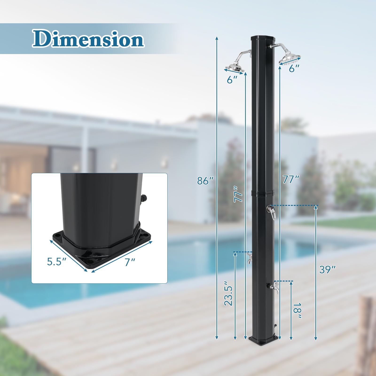 Giantex 9.3 Gallon Outdoor Shower, Solar Shower with Dual 360°Rotating Shower Heads, 2 Foot Showers