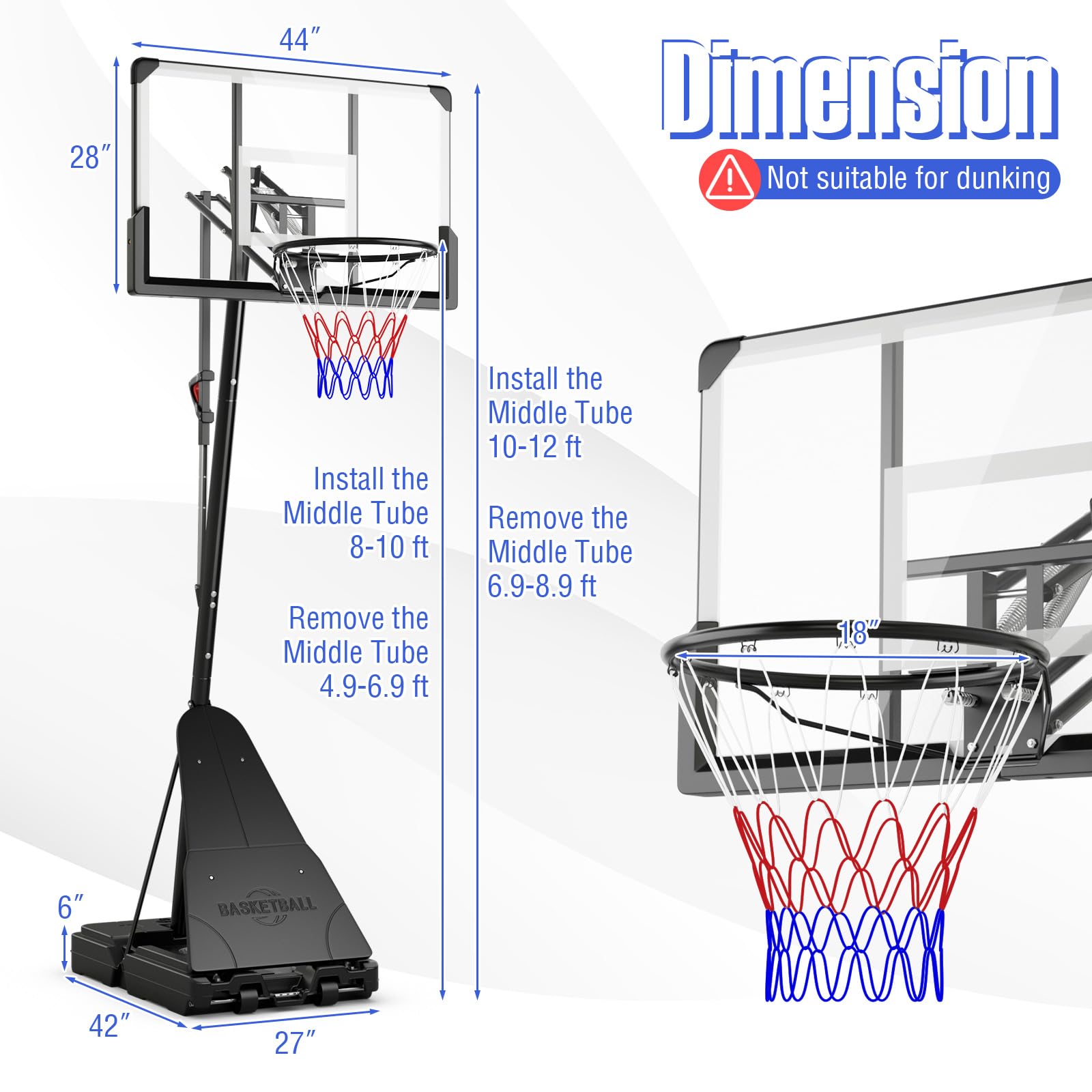 Giantex Portable Basketball Hoop Outdoor - 4.9-10 FT Height Adjustable Basketball Goal System