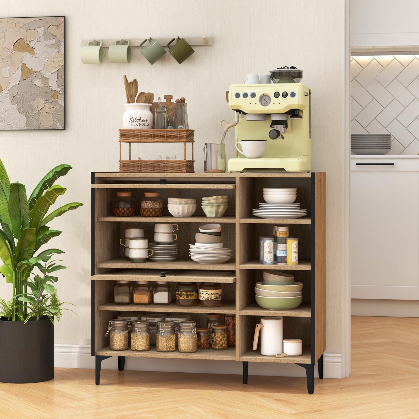 Giantex Shoe Cabinet with Flip & Slide Doors, Shoe Storage Cabinet with Adjustable Cube Shelves(Louvered Doors)