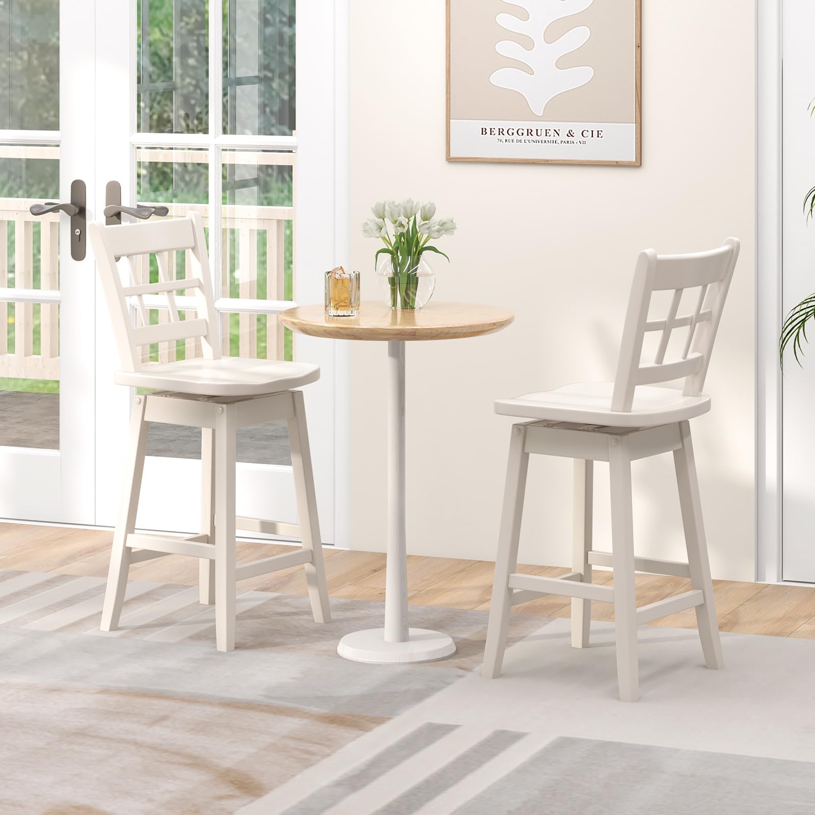 Giantex Bar Stools, Farmhouse Swivel Barstools with 6-Grid Hollow Back & Ergonomic Contoured Seat