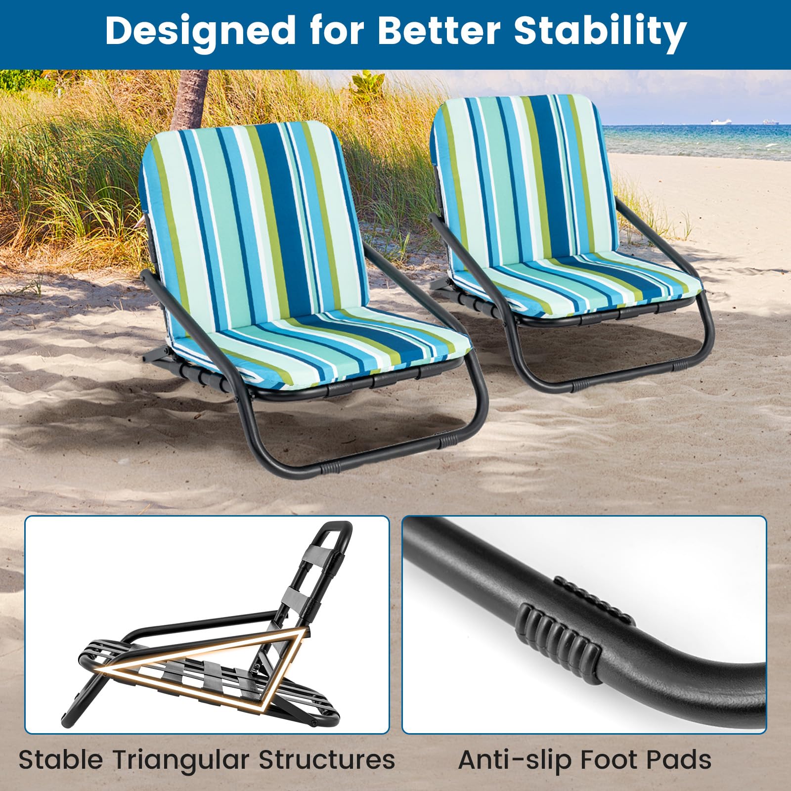 Giantex 2/4-Pack Beach Chairs for Adults, Folding Camping Chairs with Aluminum Frame, Quick-Drying Cotton Cushion