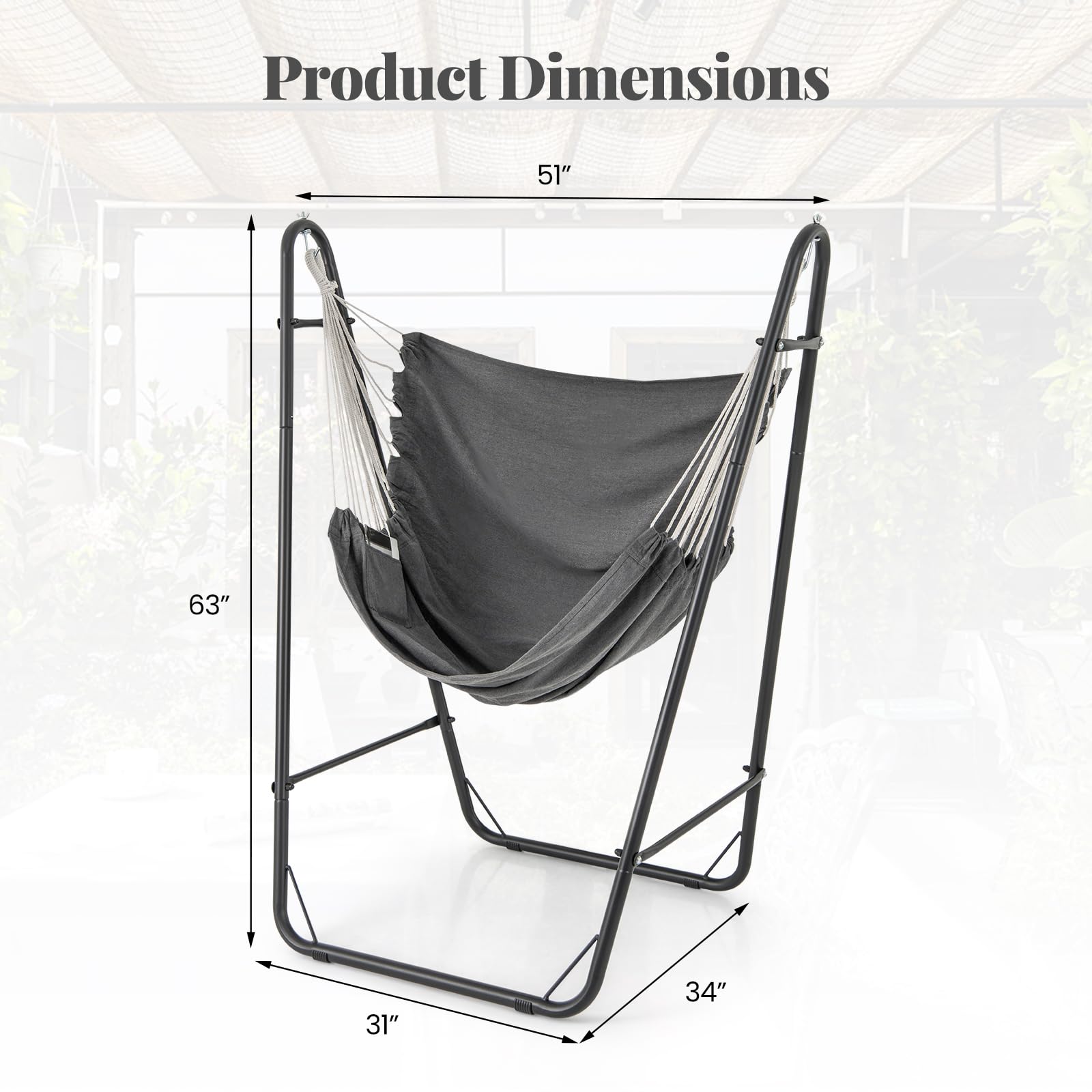 Giantex Hammock Chair with Stand - Swing Chair with Heavy Duty Metal Frame, Storage Side Pocket, Grey