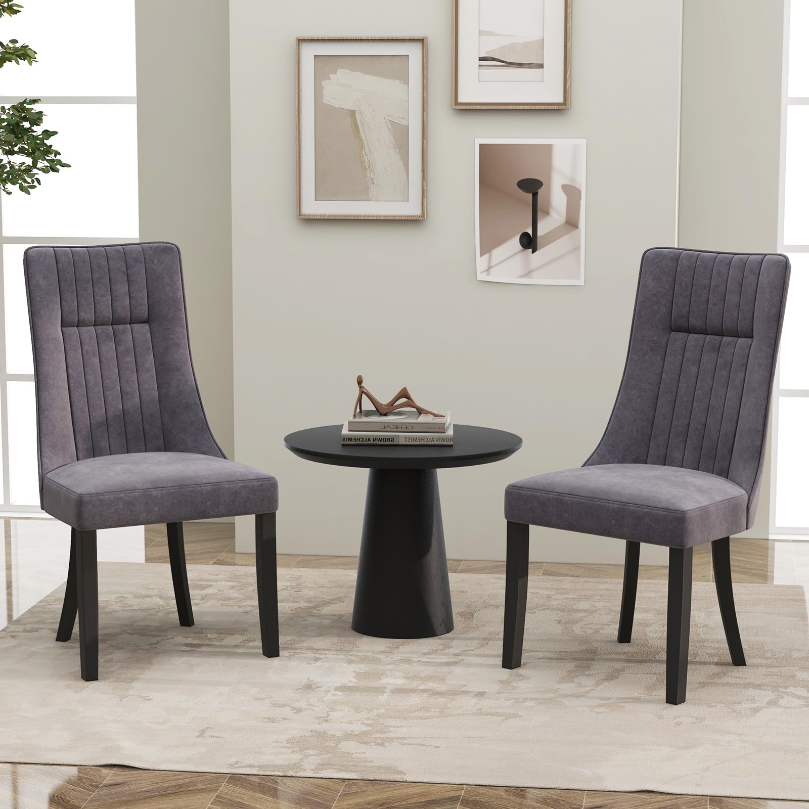 Giantex Upholstered Dining Chairs Set, Channel Tufted Kitchen Chairs w/High Backrest