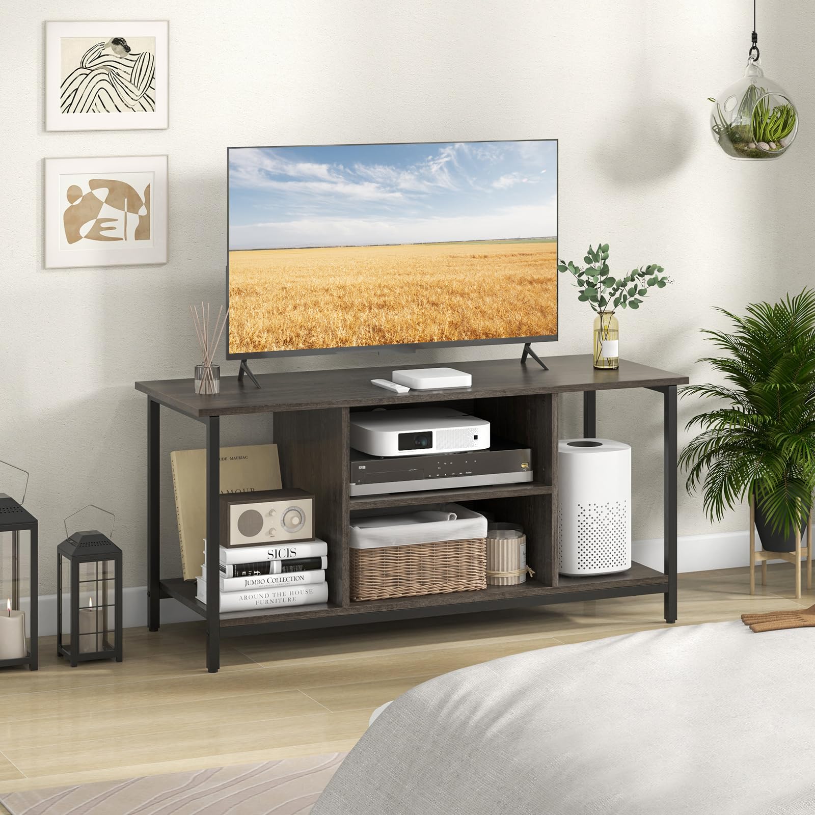 Giantex TV Stand for TV Up to 50” TVs, Entertainment Center with Charging Station, USB & Type C Ports