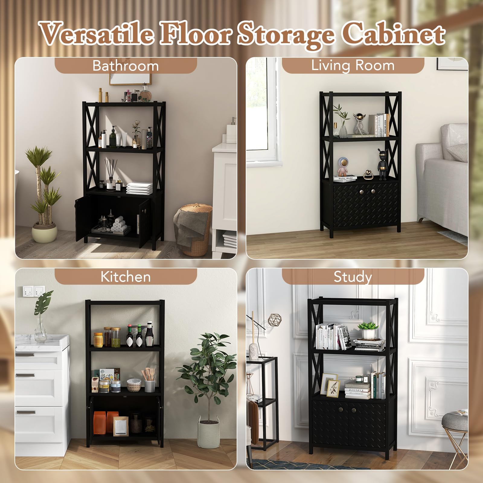 Giantex Storage Cabinet, Freestanding Storage Organizer with Open Shelves, Double Doors