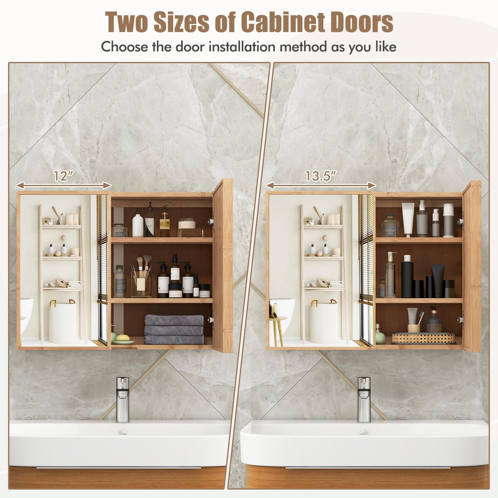 Giantex Medicine Cabinet, Bathroom Medicine Cabinet with Mirror, Reversible Double Door, 2 Adjustable Shelves