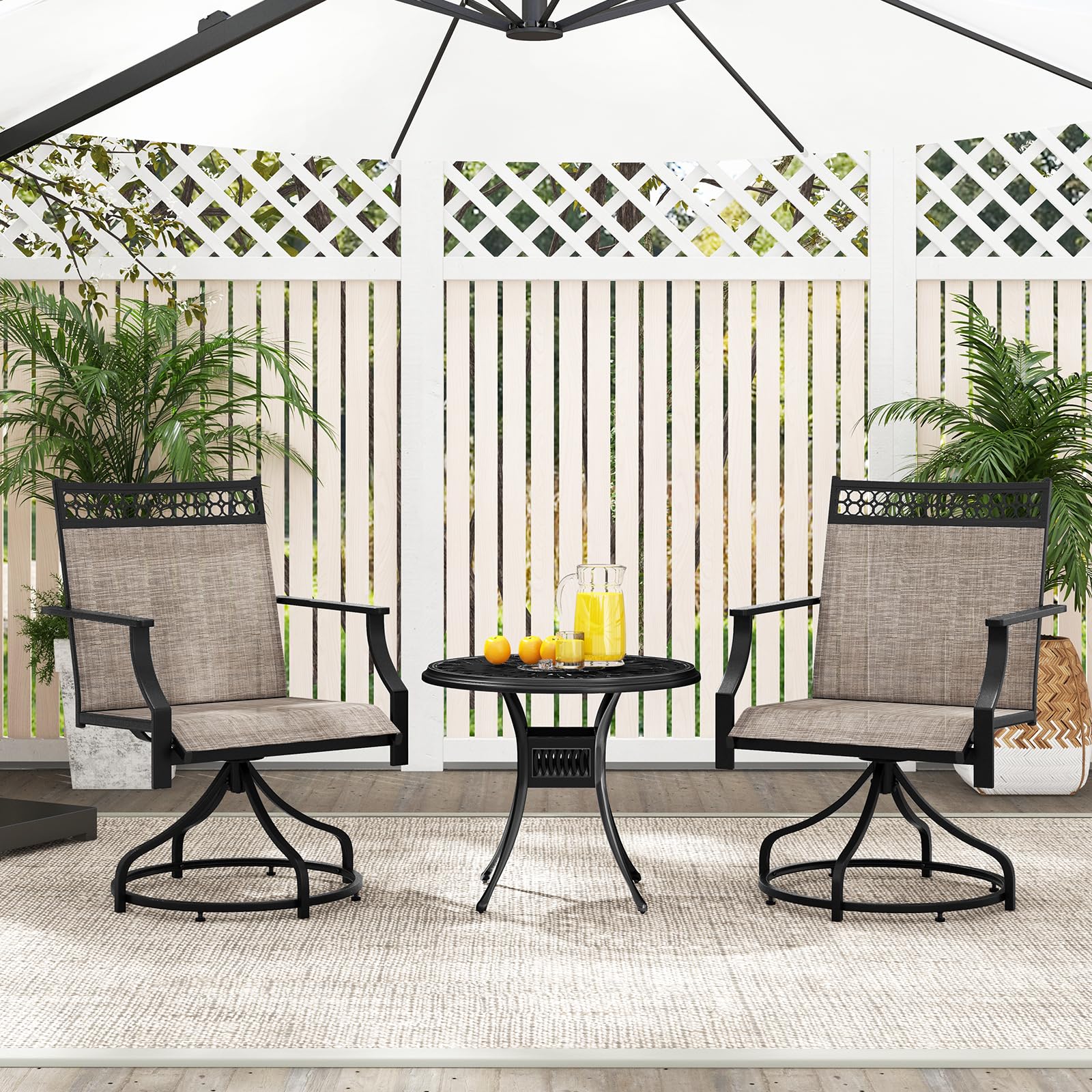 Giantex Swivel Outdoor Chairs, Patio Dining Chairs, Round Steel Base