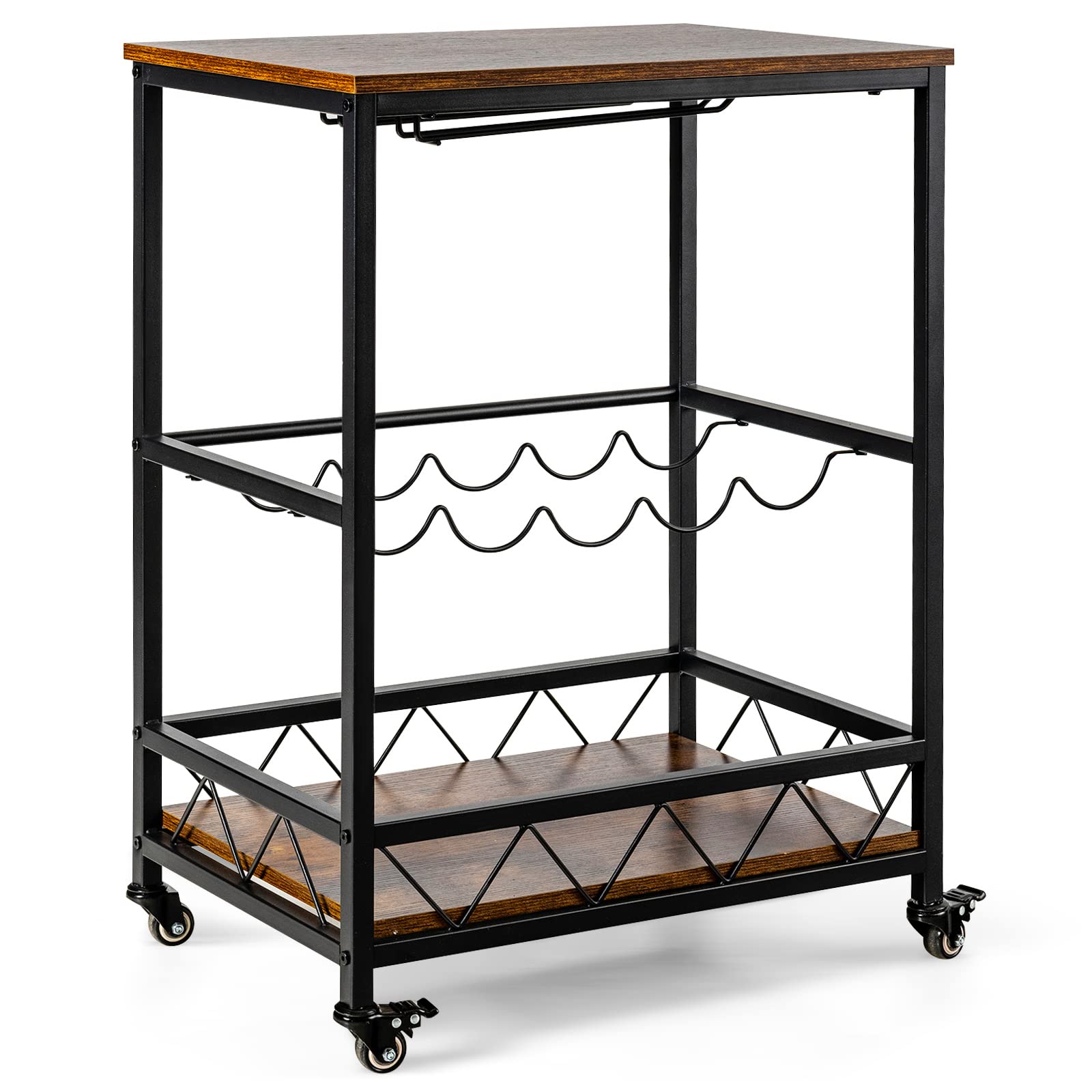 3-Tier Rolling Kitchen Island Cart Industrial Style Trolley Serving Cart