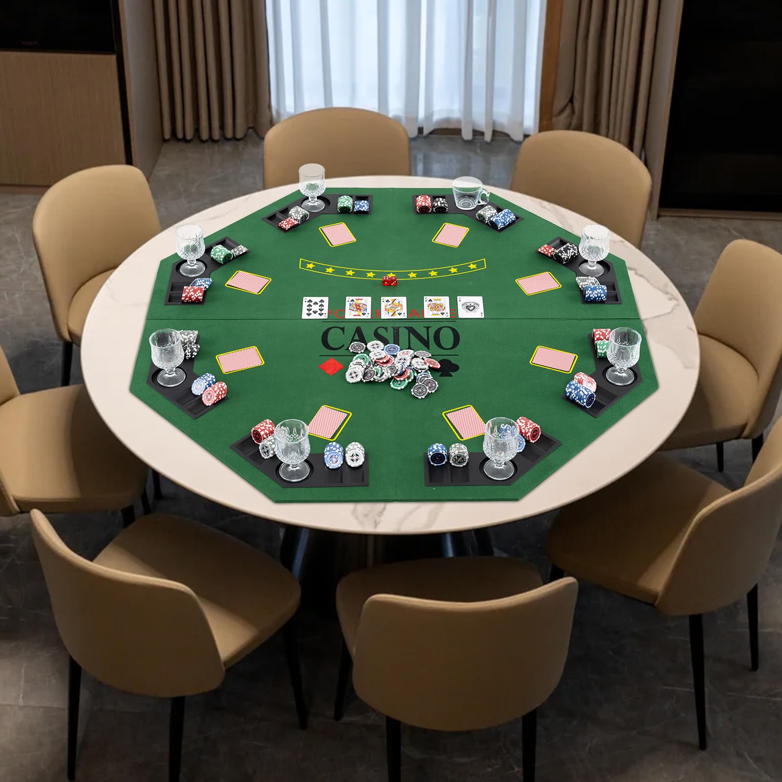 Giantex 48" Poker Table Top, 8 Player Foldable Texas Holdem Poker Mat Layout w/Carrying Bag