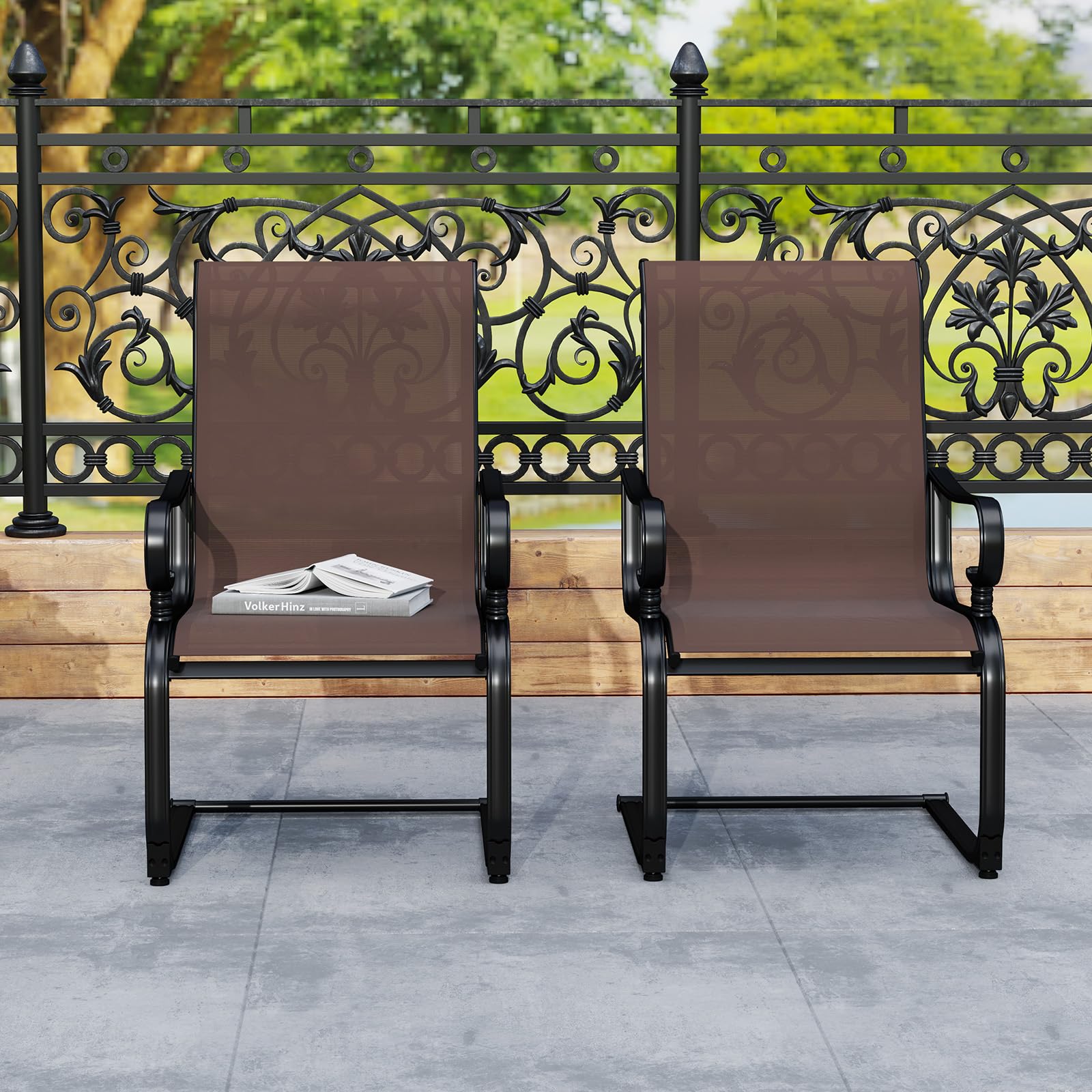 Giantex Patio Dining Chairs Set of 2/4, High Back Outdoor Patio Chairs with Metal C Spring Frame