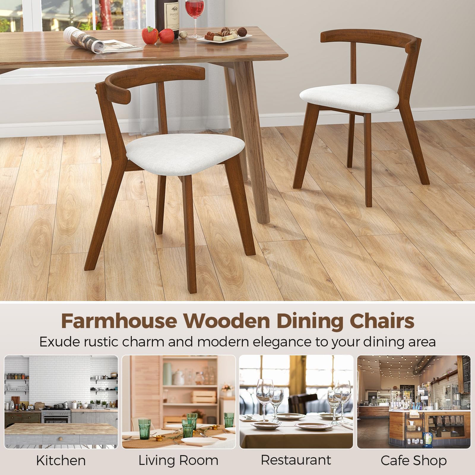 Giantex Wooden Dining Chairs, Farmhouse Hanging Kitchen Chairs w/Rubber Wood Frame