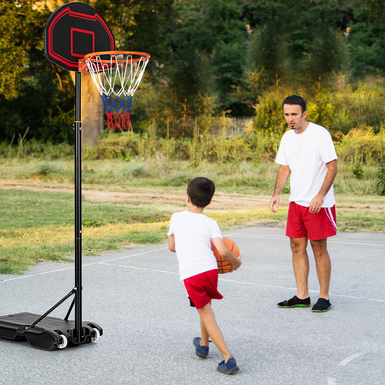 Giantex Portable Basketball Hoop Outdoor, 5.1-6.9Ft Height-Adjustable Basketball Goal System Indoor w/Shatterproof Backboard