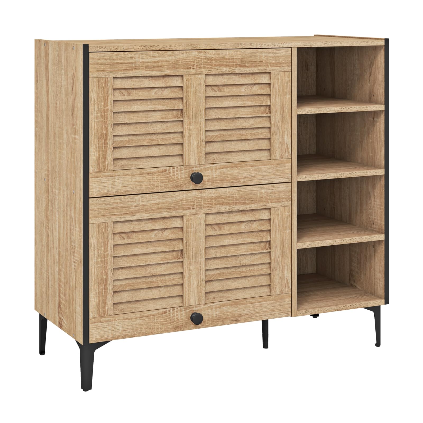 Giantex Shoe Cabinet with Flip & Slide Doors, Shoe Storage Cabinet with Adjustable Cube Shelves(Louvered Doors)