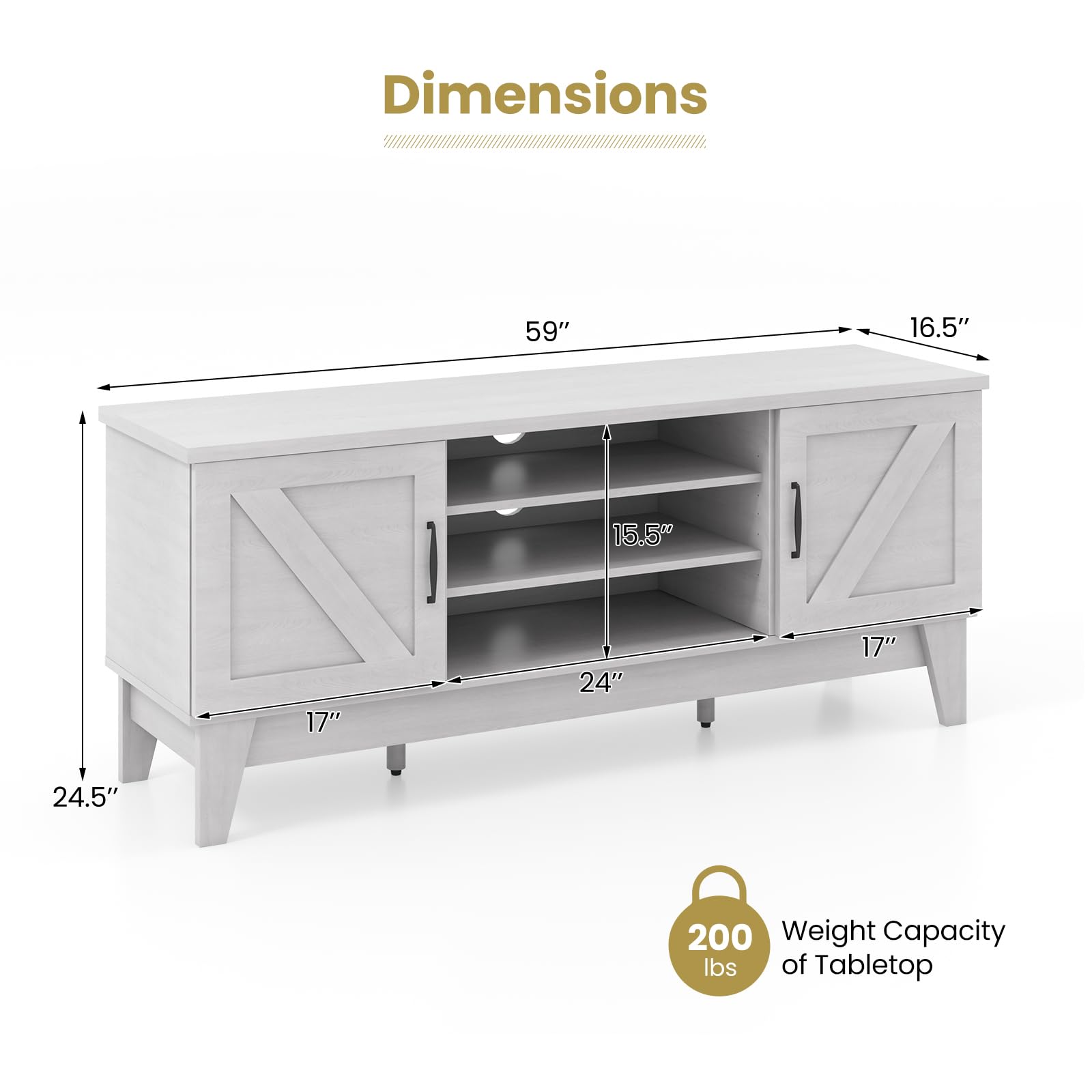 Giantex TV Stand for TVs Up to 65 Inches, 59” Entertainment Center with 2 Barn Door Cabinets, 4 Adjustable Shelves