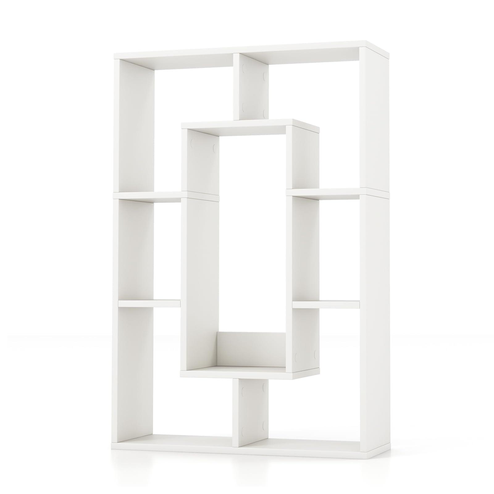 Giantex 7-Cube Bookcase White, Modern Freestanding Wooden Rectangular Bookshelf with Anti-Tipping Kits