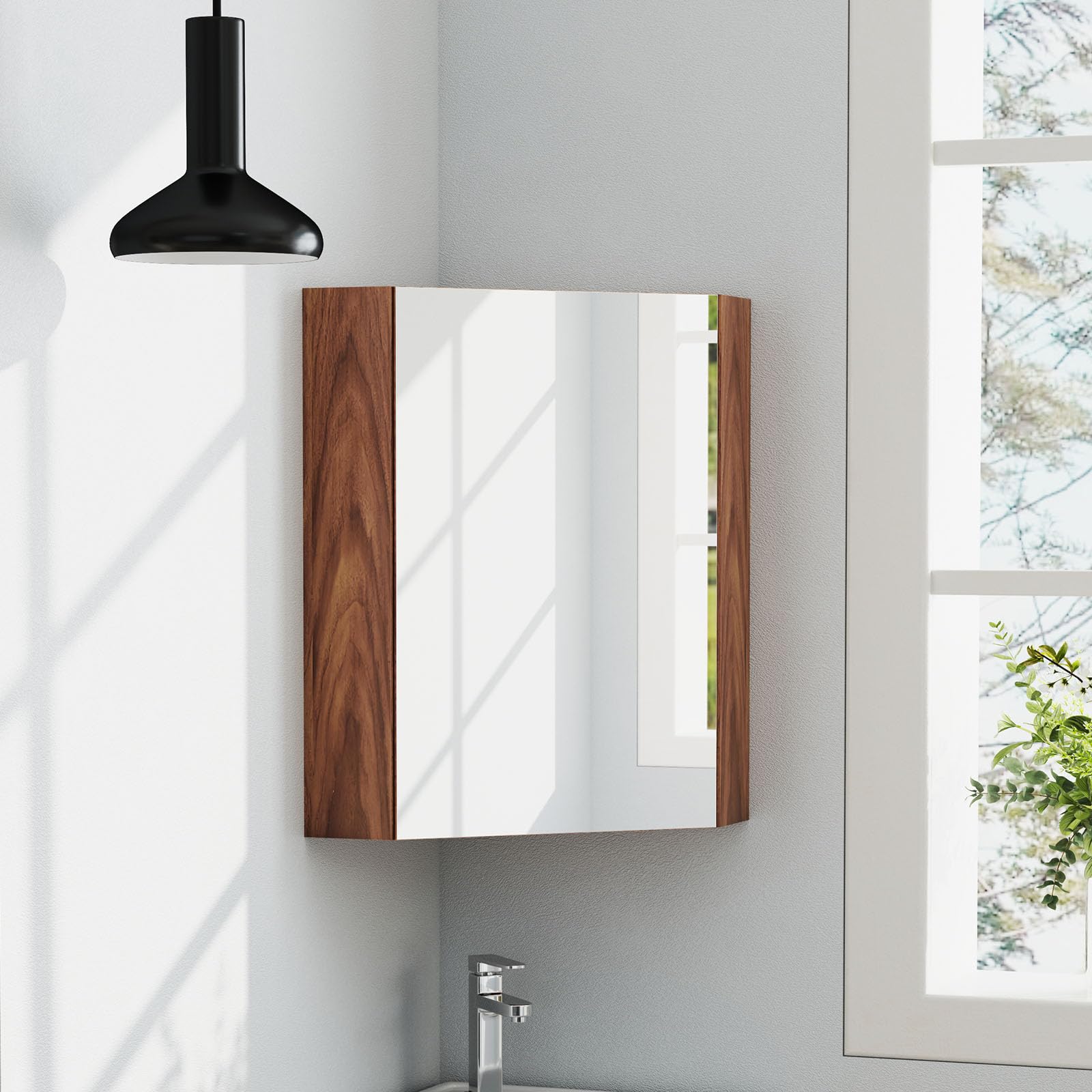 Giantex Corner Medicine Cabinet, 23.5” Over The Toilet Storage Cabinet with Mirror Door, Adjustable Shelf