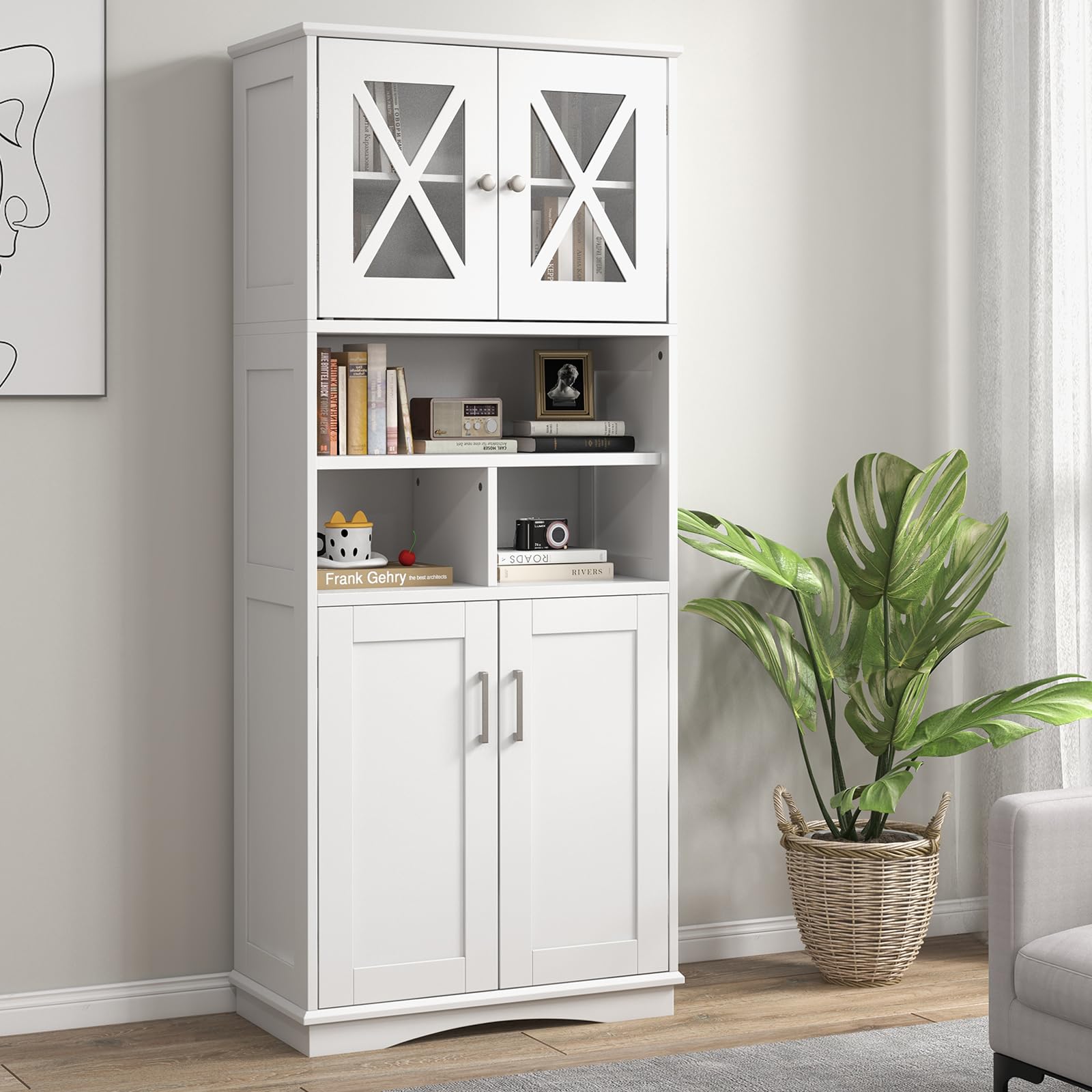 Giantex 57" Tall Bathroom Cabinet, Storage Cabinet with Acrylic Doors & Adjustable Shelves