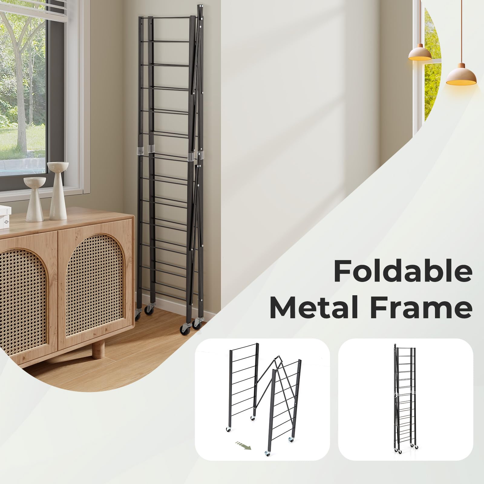 Giantex 5-Tier Foldable Storage Shelf with Wheels Set of 1/2, Collapsible Shelving Unit with Adjustable Shelves