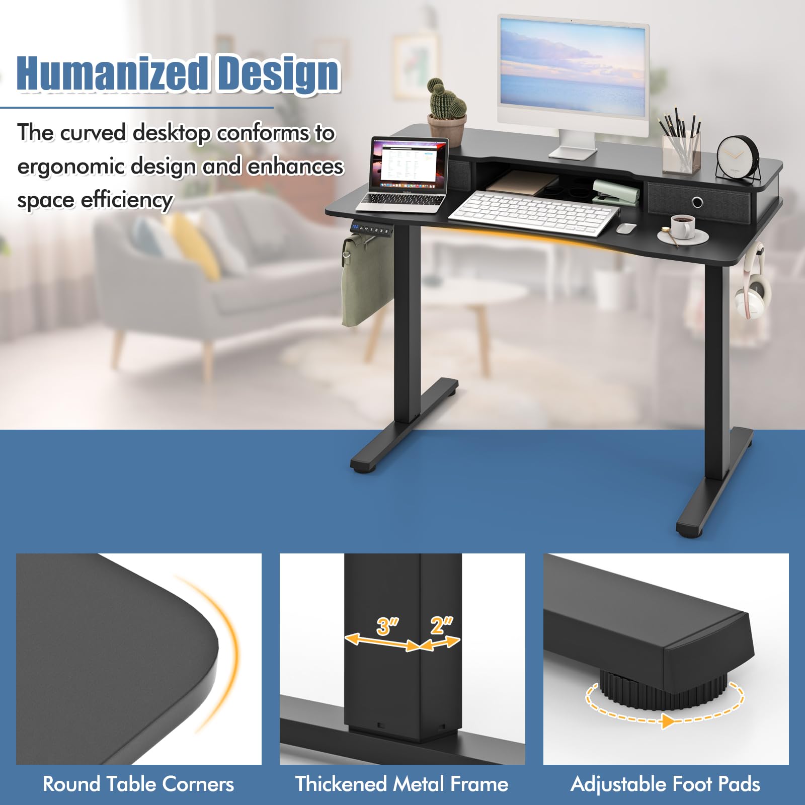 Giantex Electric Standing Desk with 2 Drawers, 48" /55"x 24" Height Adjustable Electric Stand Up Desk with Storage Shelf