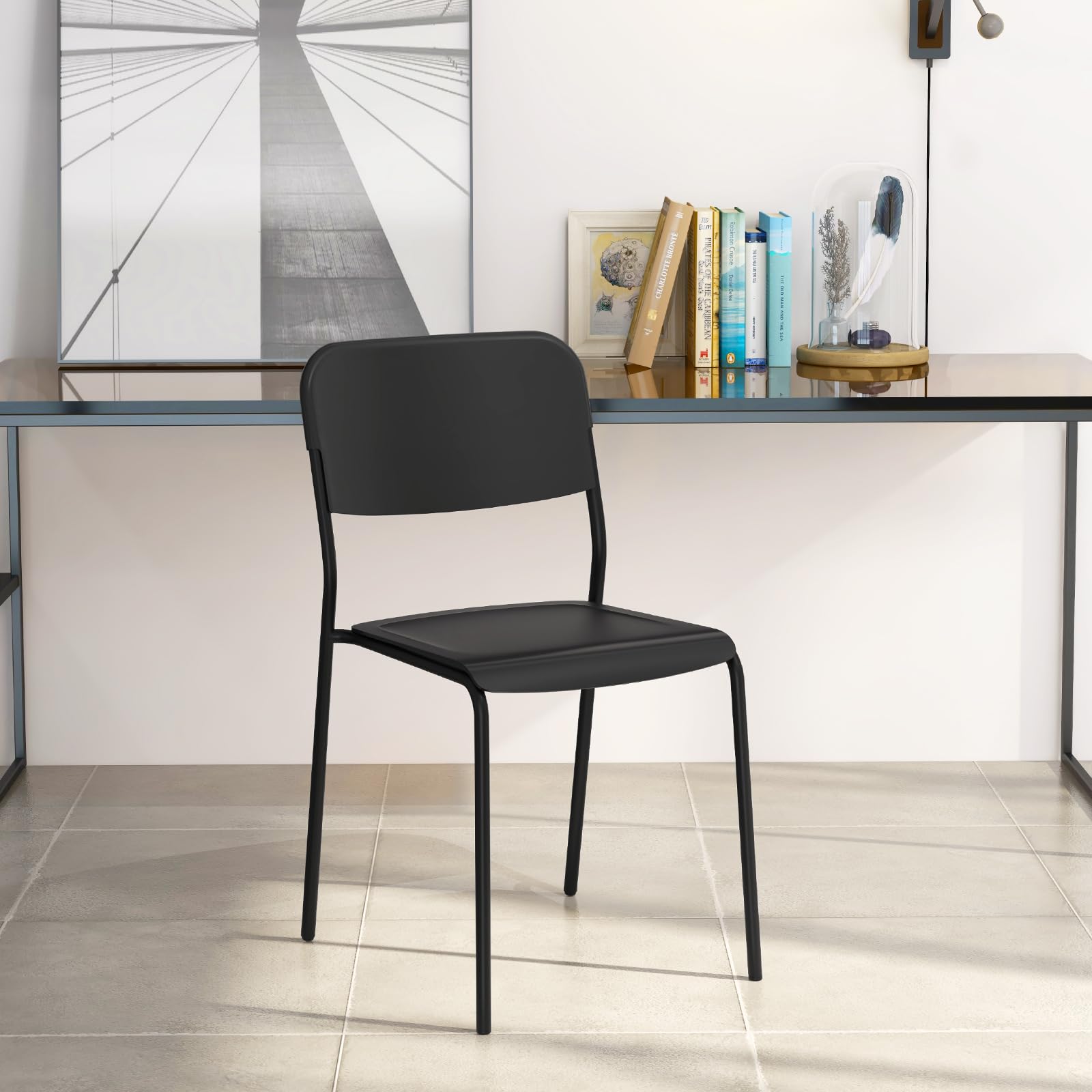 Giantex Metal Dining Chairs Set of 4, Stackable Lightweight Kitchen Chairs w/Tilted Backrest & Sturdy Metal Legs