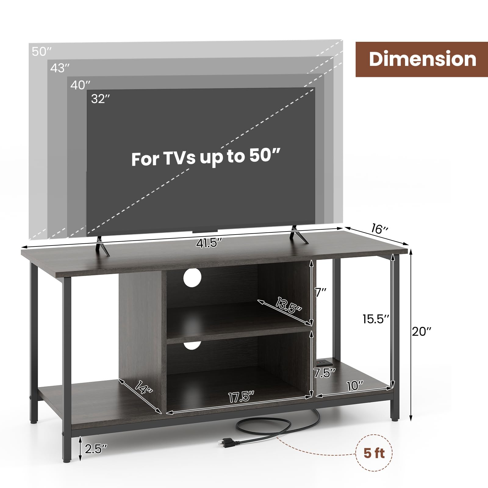 Giantex TV Stand for TV Up to 50” TVs, Entertainment Center with Charging Station, USB & Type C Ports