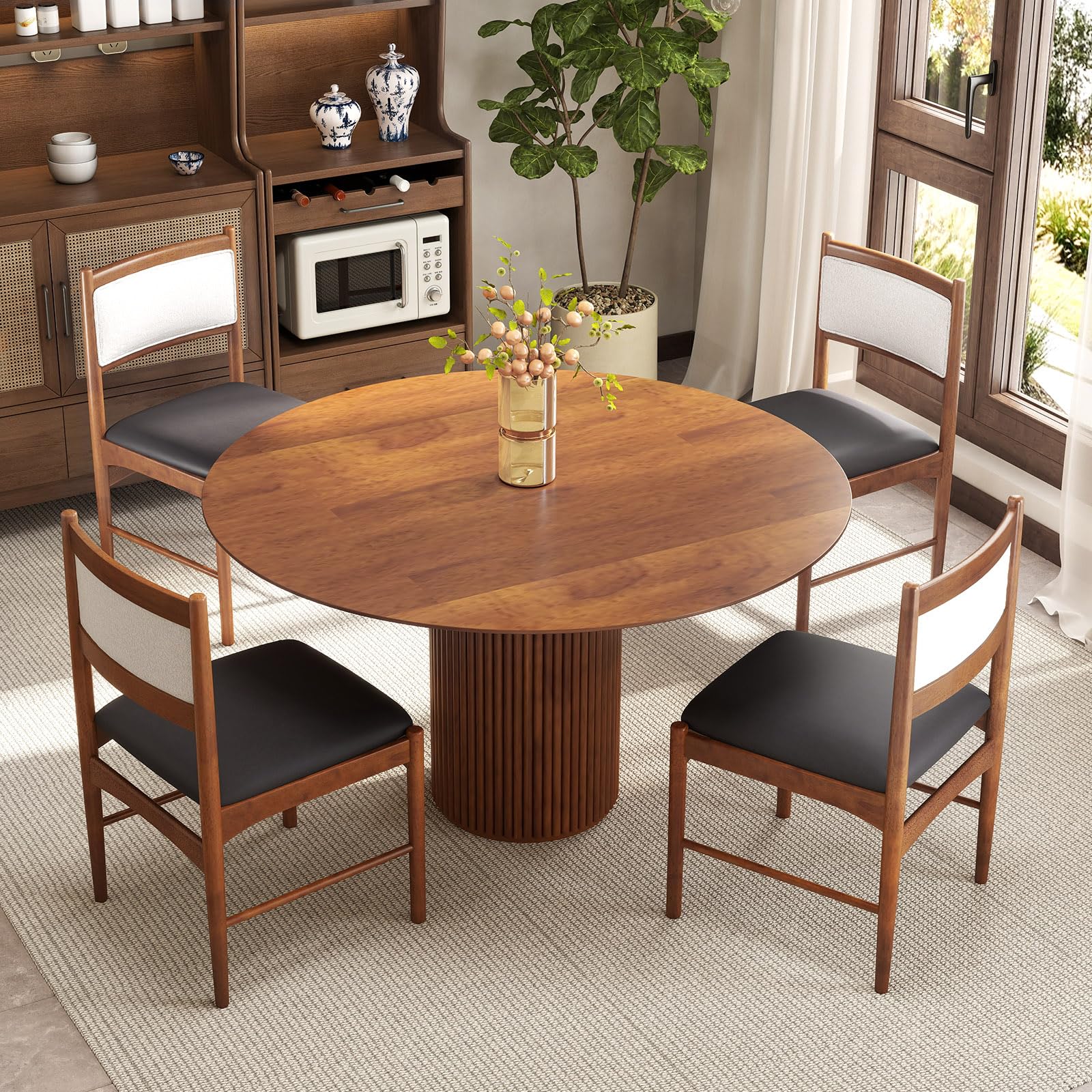 Giantex Wooden Dining Chairs, Upholstered Kitchen Chairs w/Rubber Wood Frame & Faux Leather Padded Seat